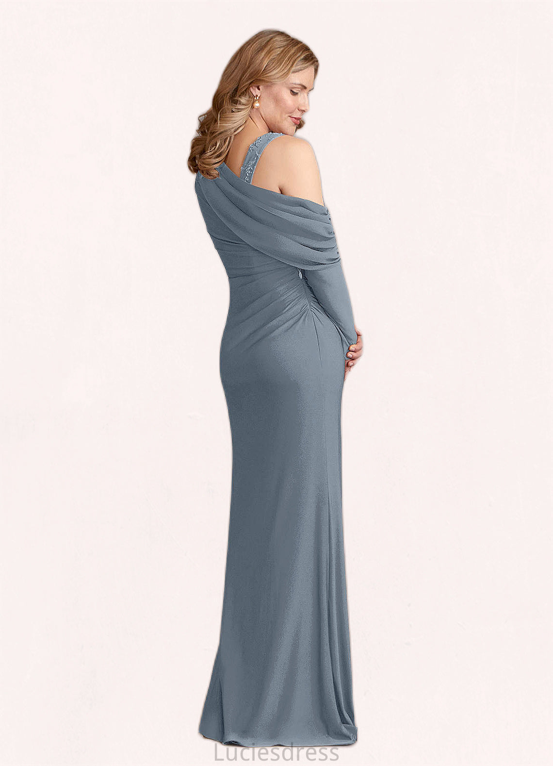 Tia Sheath Lace Luxe Knit Floor-Length Dress HFP0022691