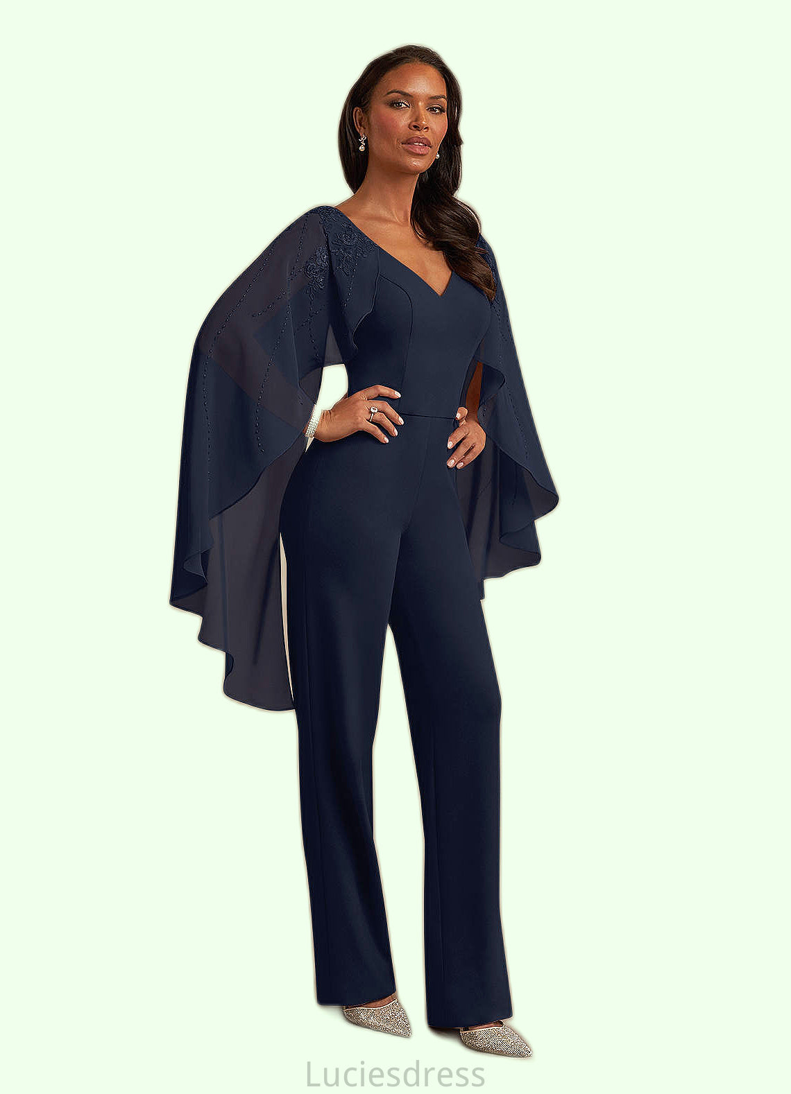 Alisson Sequins Lace Stretch Crepe Jumpsuit/Pantsuit Dark Navy HFP0022693