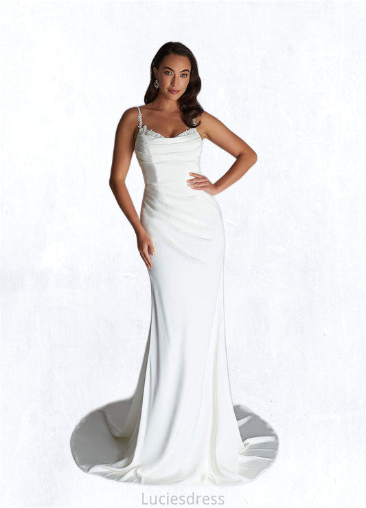 Zaria Mermaid Sweetheart Sequins Crepe Back Satin Chapel Train Dress Diamond White HFP0022755