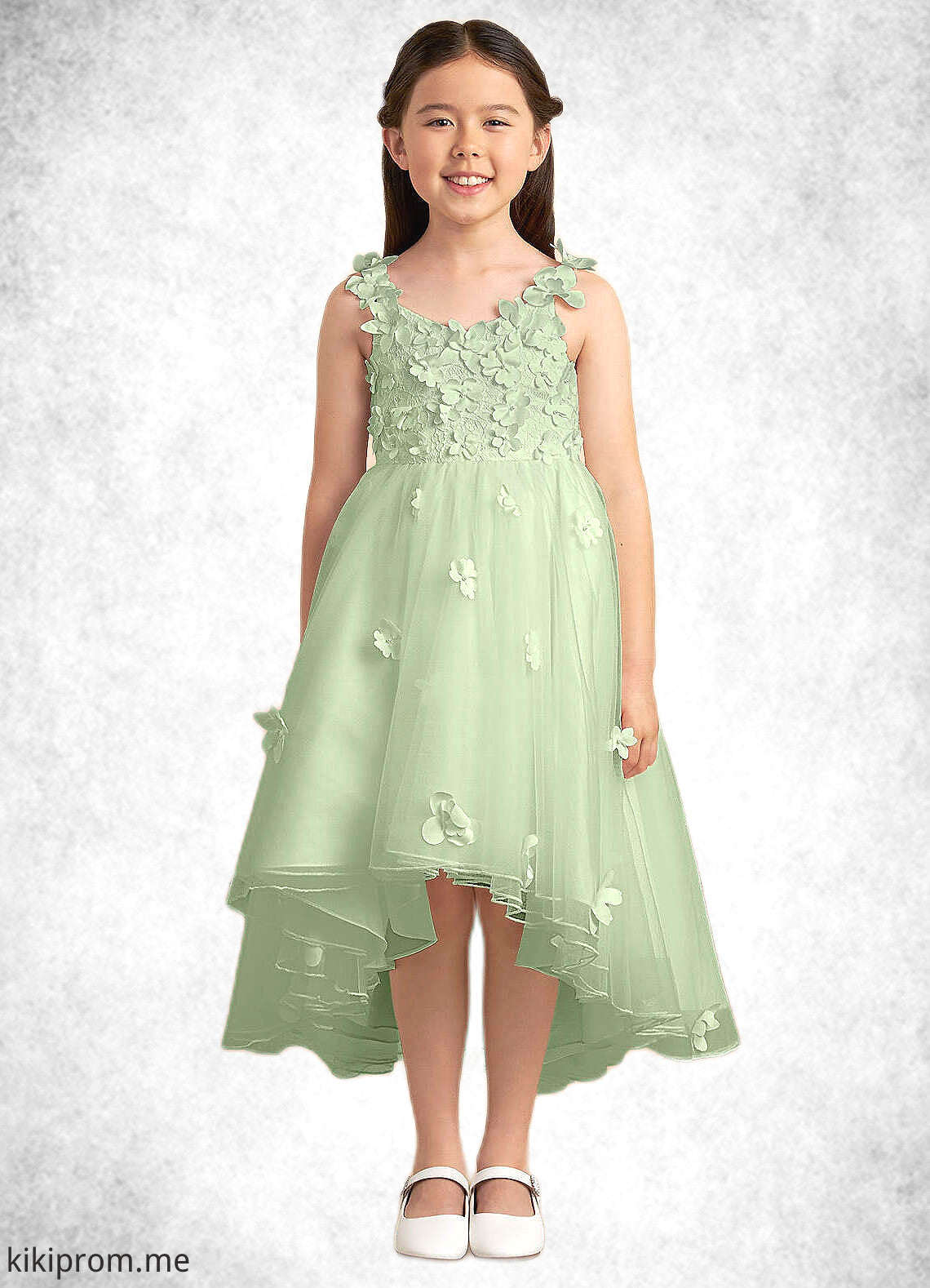 Renee Ball-Gown Lace Tulle Asymmetrical Dress Dusty Sage STFP0022802