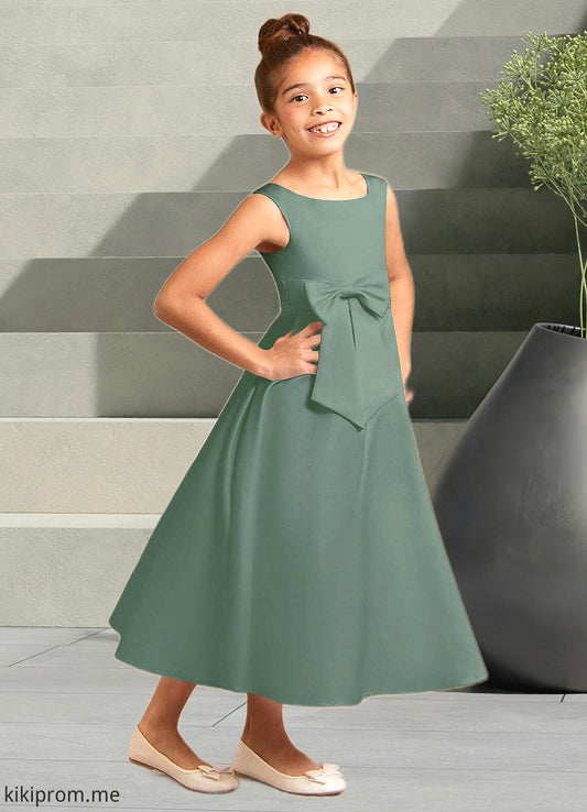 Britney A-Line Pleated Matte Satin Ankle-Length Dress Eucalyptus STFP0022803