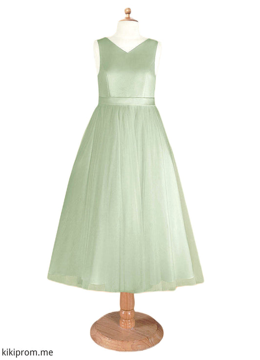 Brooklyn A-Line Pleated Matte Satin Tea-Length Dress Dusty Sage STFP0022804