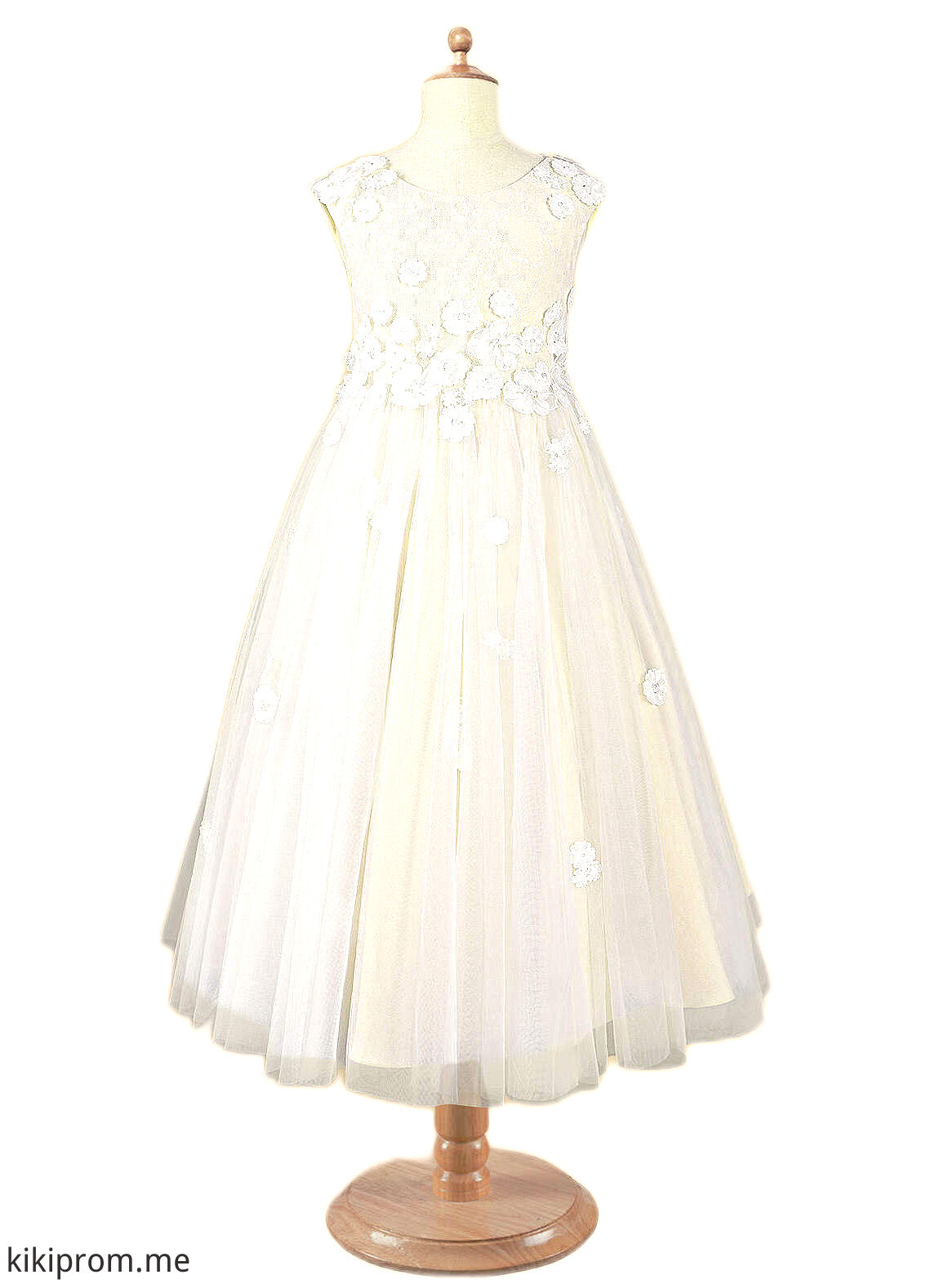 Nora A-Line Lace Tulle Ankle-Length Dress Diamond White/Champagne STFP0022810