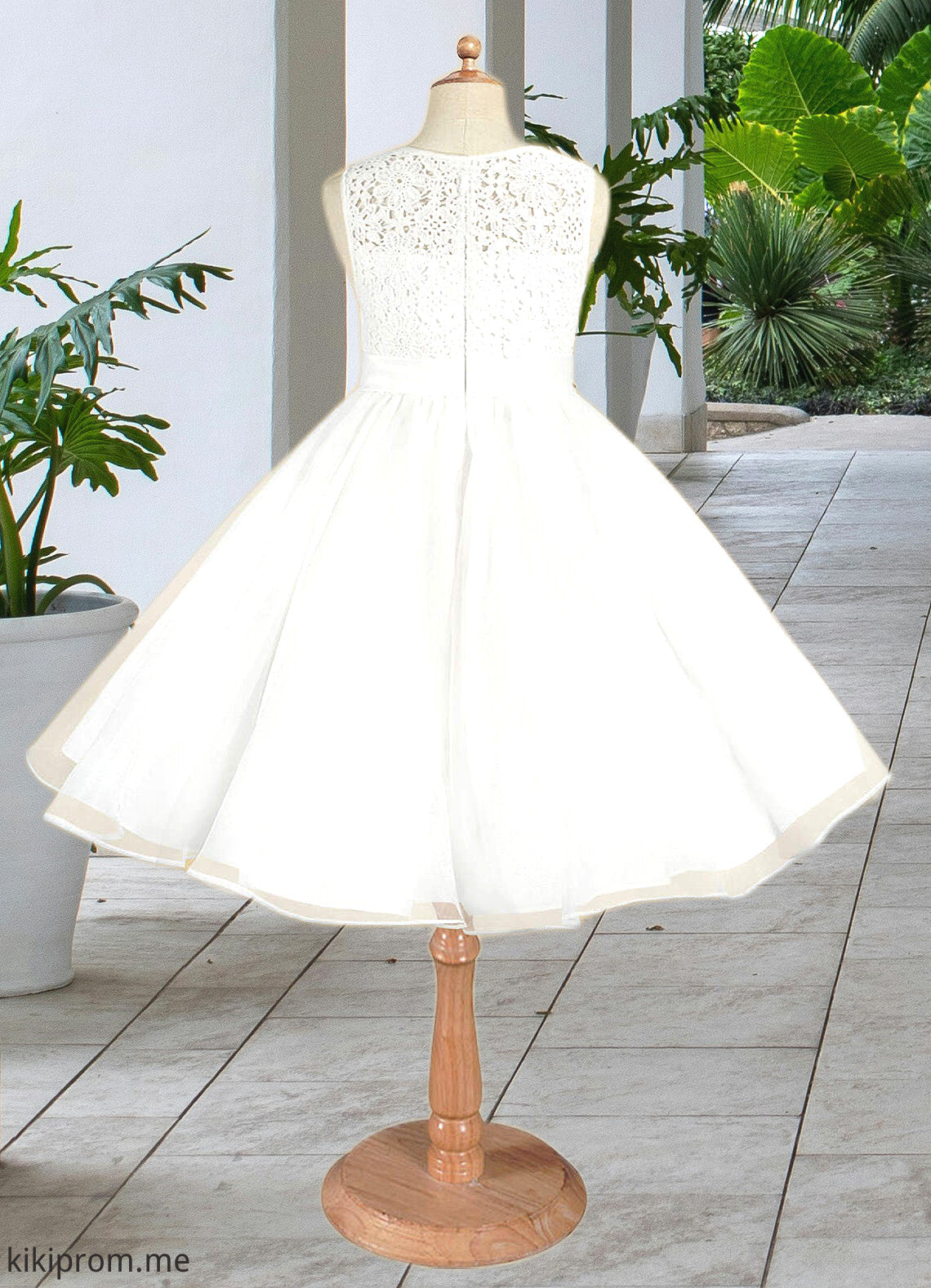 Ayana A-Line Lace Organza Knee-Length Dress Diamond White STFP0022811