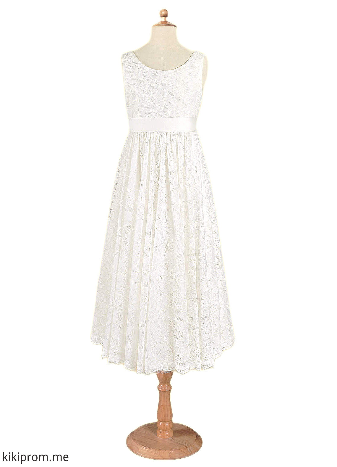 Brooklyn A-Line Lace Ankle-Length Dress Diamond White STFP0022815