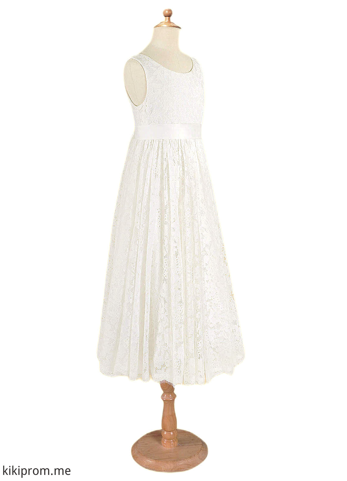 Brooklyn A-Line Lace Ankle-Length Dress Diamond White STFP0022815