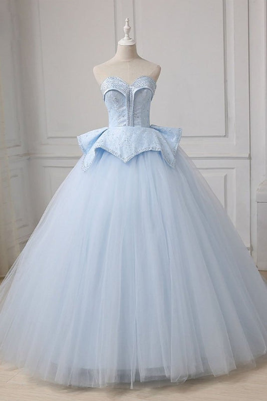 Sweetheart Ball Gown Beading Tulle Prom Dress Court Train Quinceanera STFP5FLTMDC