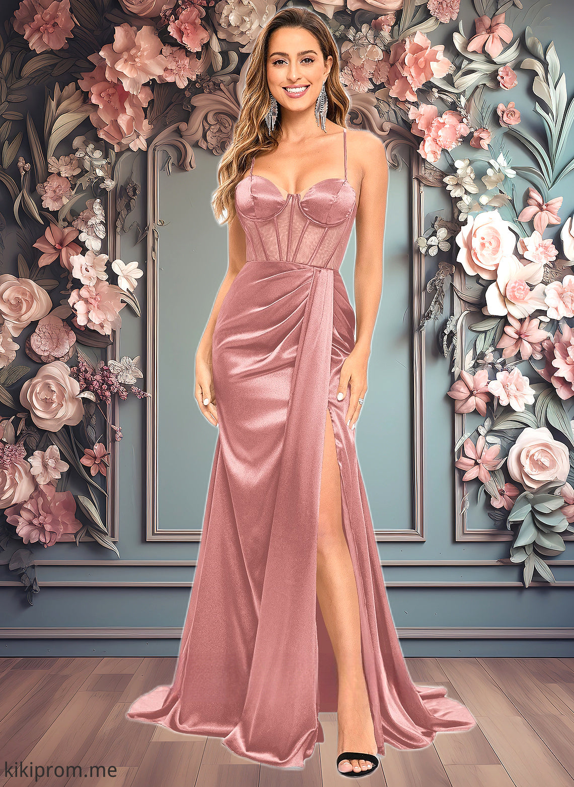 Kamryn Trumpet/Mermaid Sweetheart Sweep Train Stretch Satin Prom Dresses HFP0025836