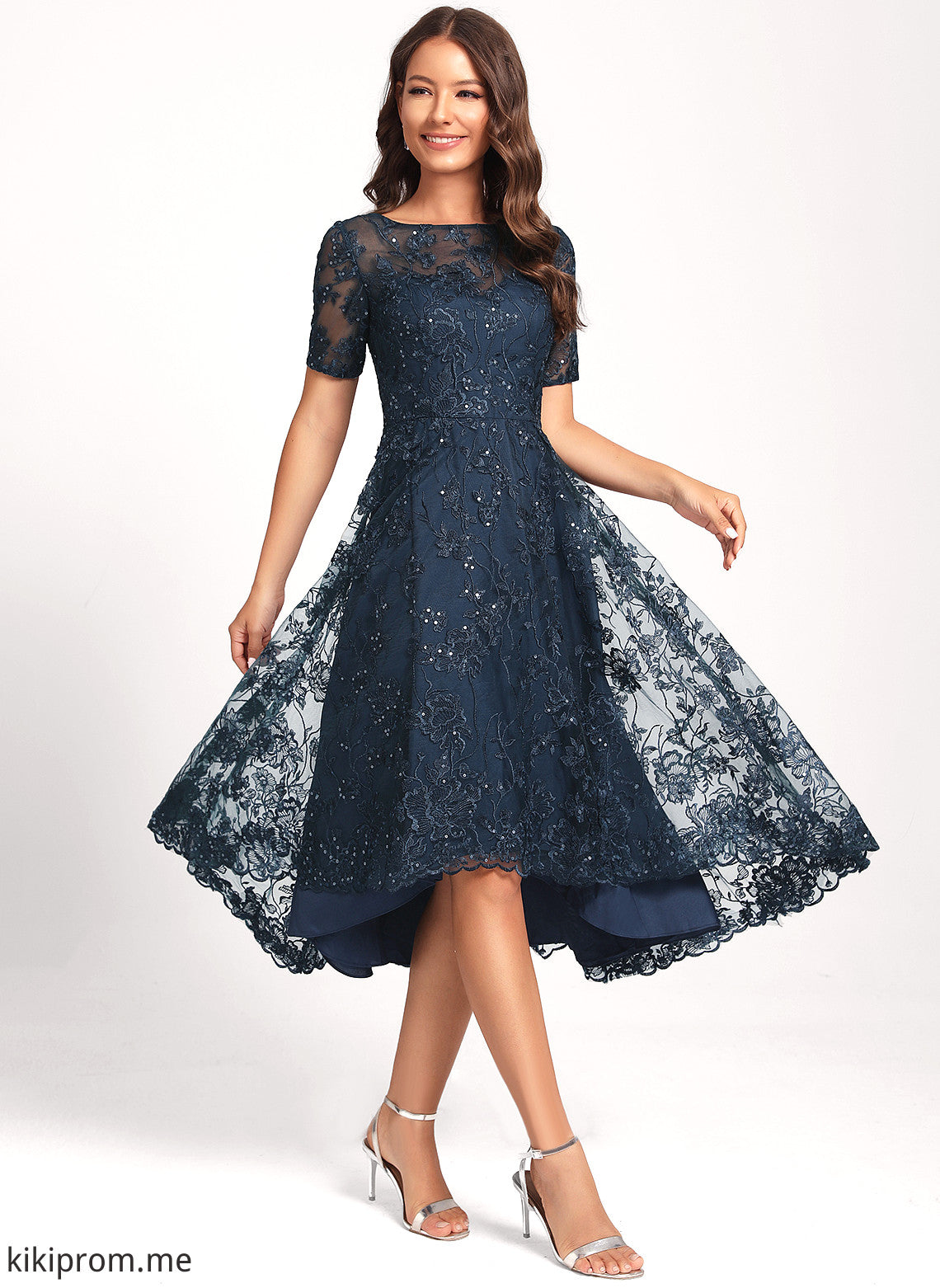 With Scoop Asymmetrical Neck Sequins Laney Lace Tulle Dress Club Dresses Cocktail A-Line