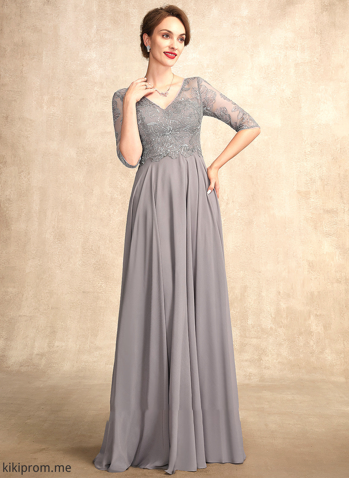 A-Line Dress of Mother of the Bride Dresses the Anabella With V-neck Lace Bride Mother Sequins Chiffon Floor-Length