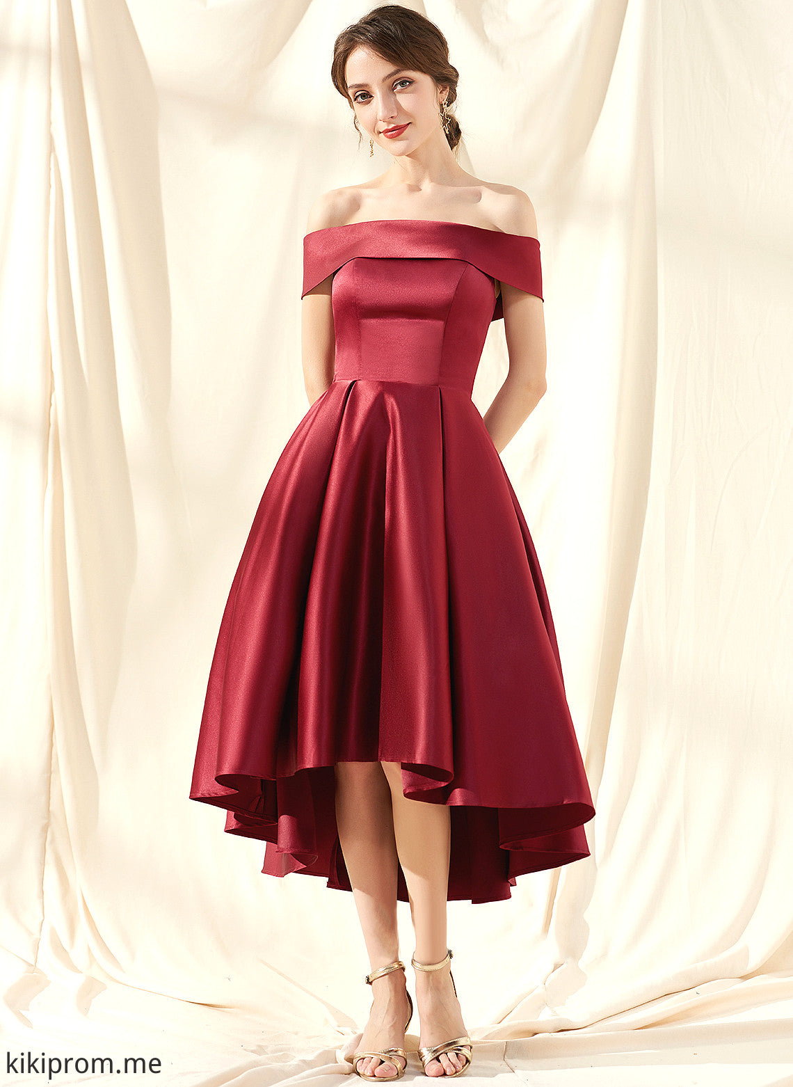 With Dress A-Line Off-the-Shoulder Homecoming Dresses Vivian Asymmetrical Pockets Homecoming Satin