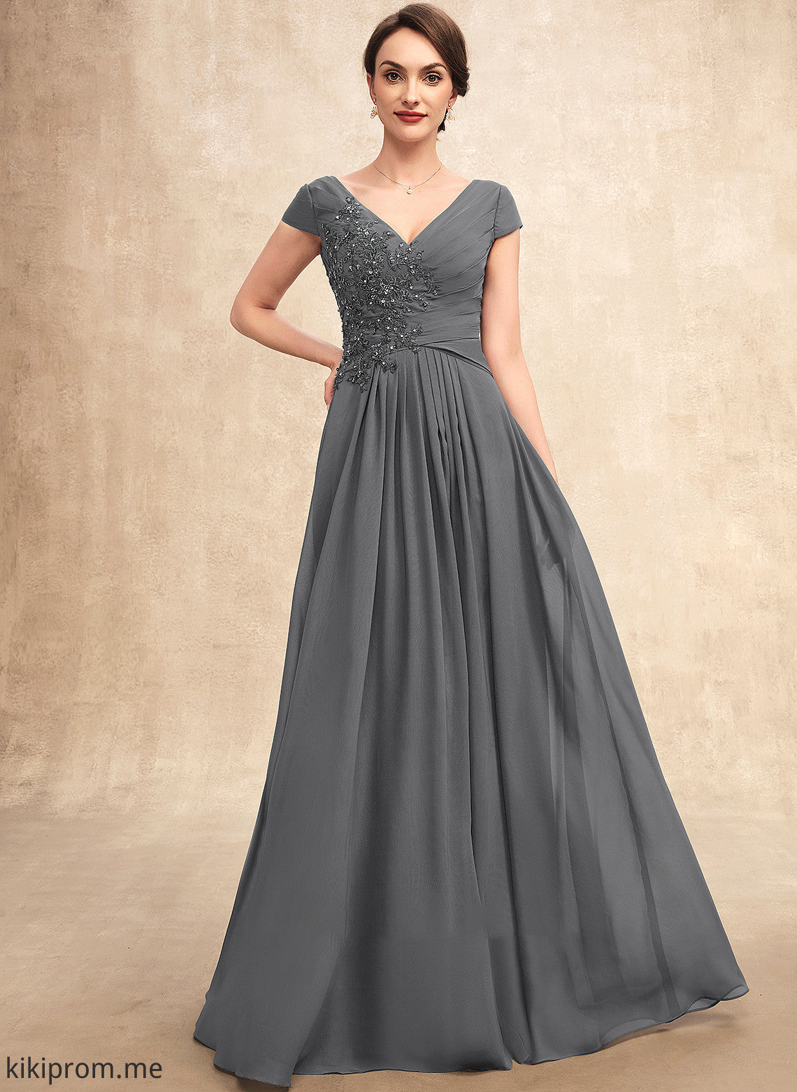 Ruffle Bride Dress Chiffon A-Line Lace Beading Floor-Length With Mother of Sequins the V-neck Mother of the Bride Dresses Finley