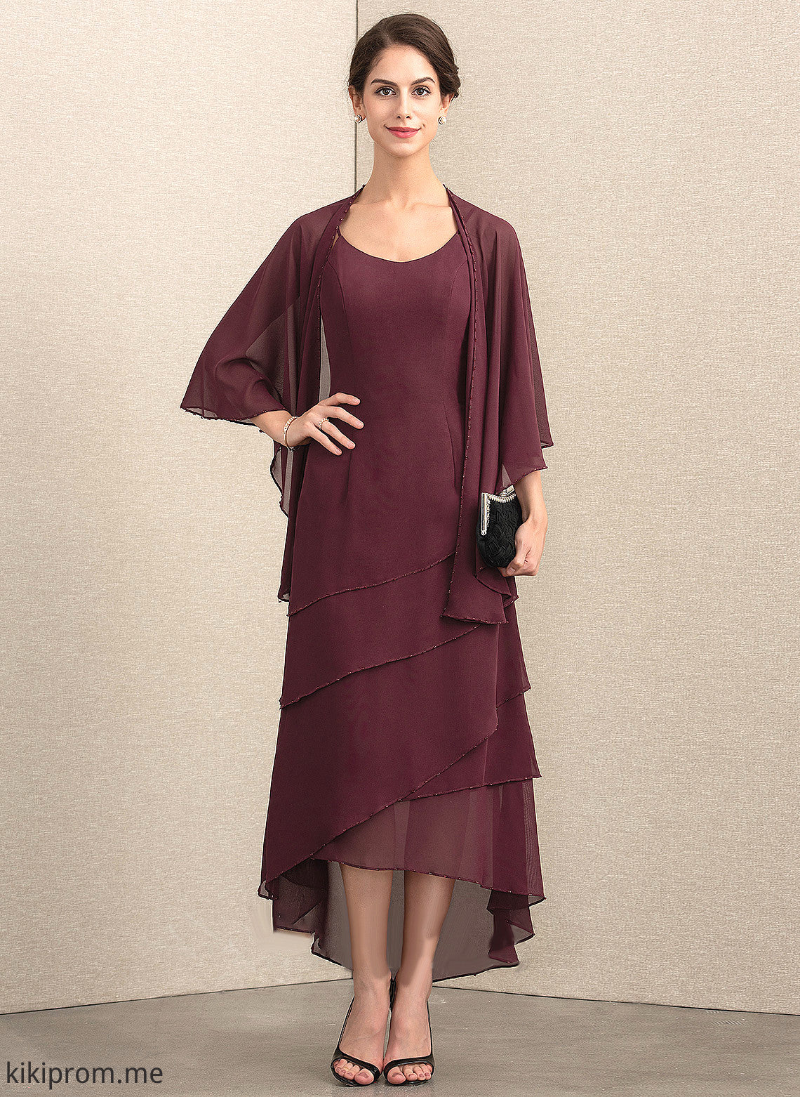 Scoop the Carla Chiffon Mother Neck A-Line Asymmetrical Dress Mother of the Bride Dresses With Bride of Beading