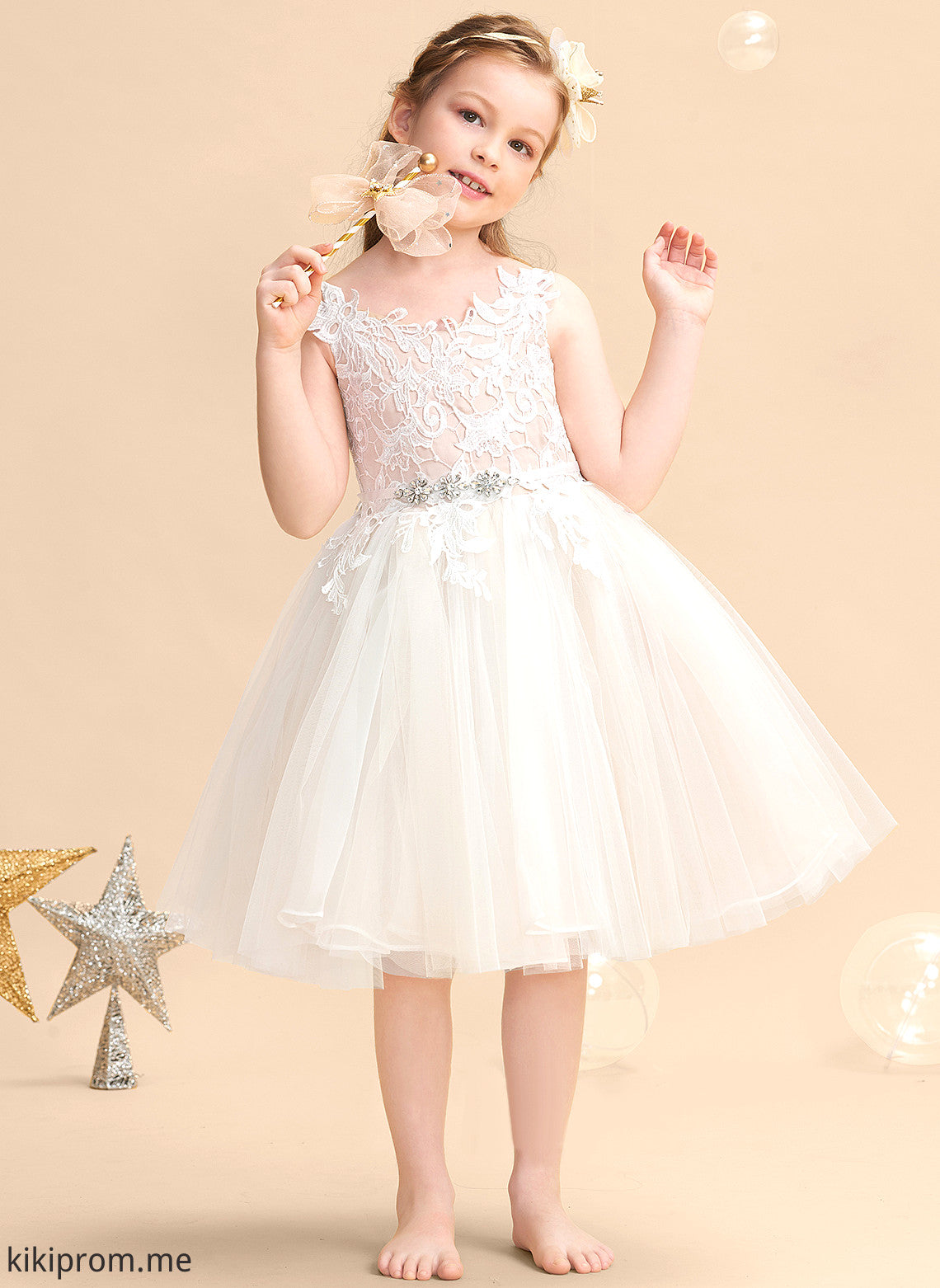 A-Line Dress Girl Tulle/Lace - Knee-length Raquel Sleeveless Flower Flower Girl Dresses Straps