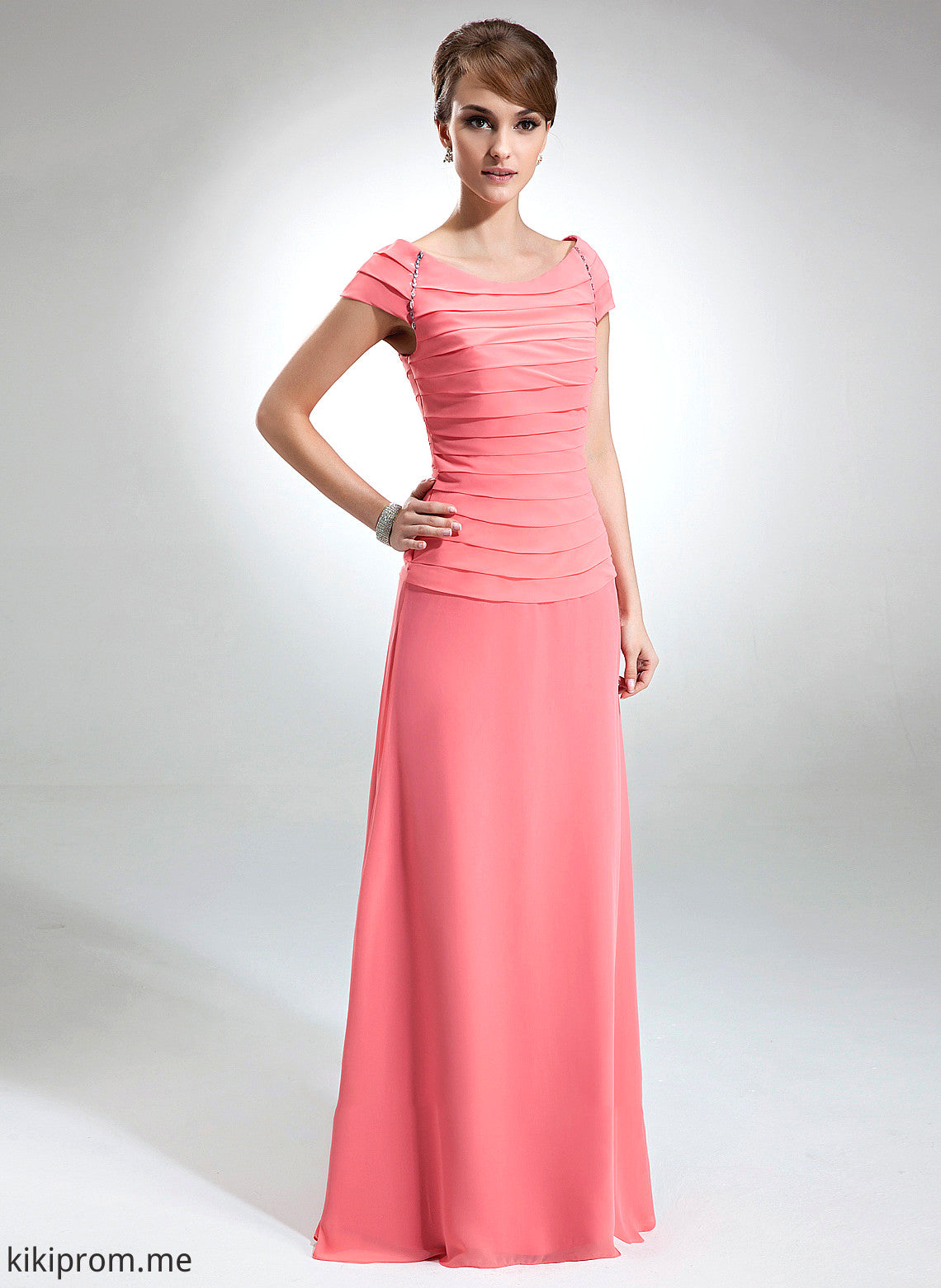 Mother of A-Line With Dress Mother of the Bride Dresses Scoop Neck Floor-Length Raegan Ruffle Beading Chiffon Bride the