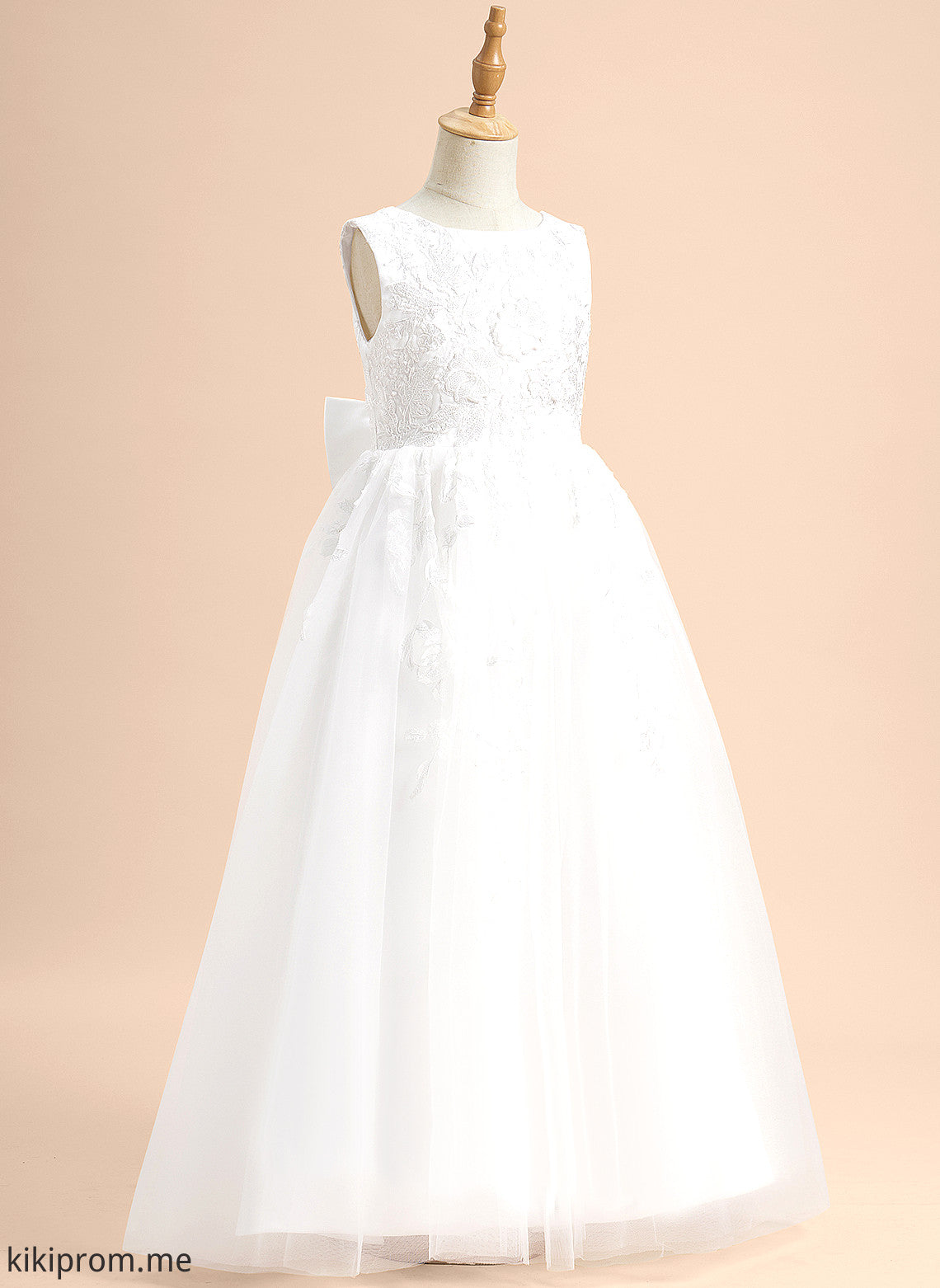 A-Line Neck Lace/Flower(s)/Bow(s) Scoop - Dress Flower Flower Girl Dresses Girl With Madison Floor-length Tulle Sleeveless