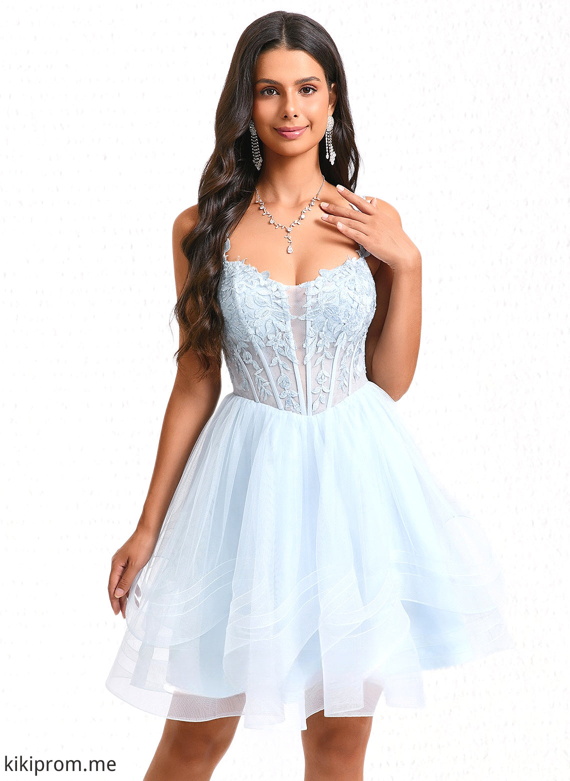 Ariel Ball-Gown/Princess Scoop Short Tulle Homecoming Dress With Appliques Lace HFP0025659