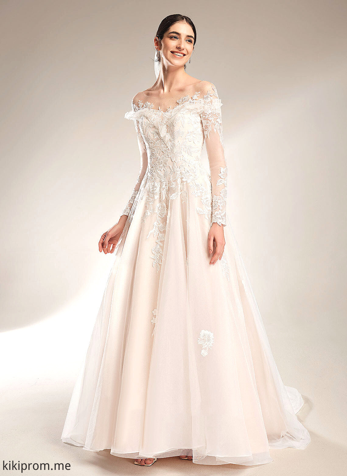 Wedding Lace Court Sequins Wedding Dresses Amira Train Ball-Gown/Princess Off-the-Shoulder With Tulle Dress