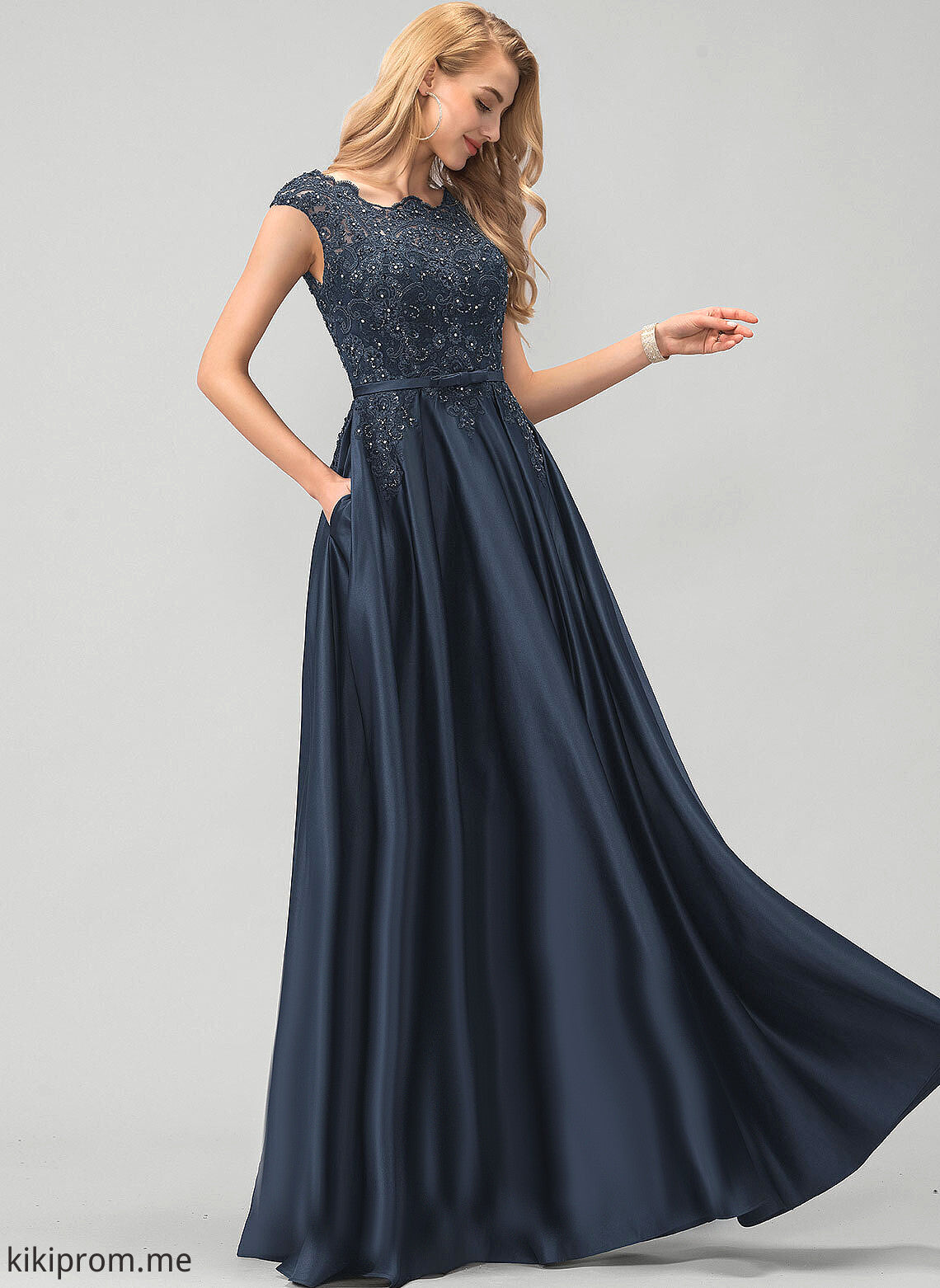 With Floor-Length Ball-Gown/Princess Prom Dresses Beading Bow(s) Journey Scoop Satin Sequins