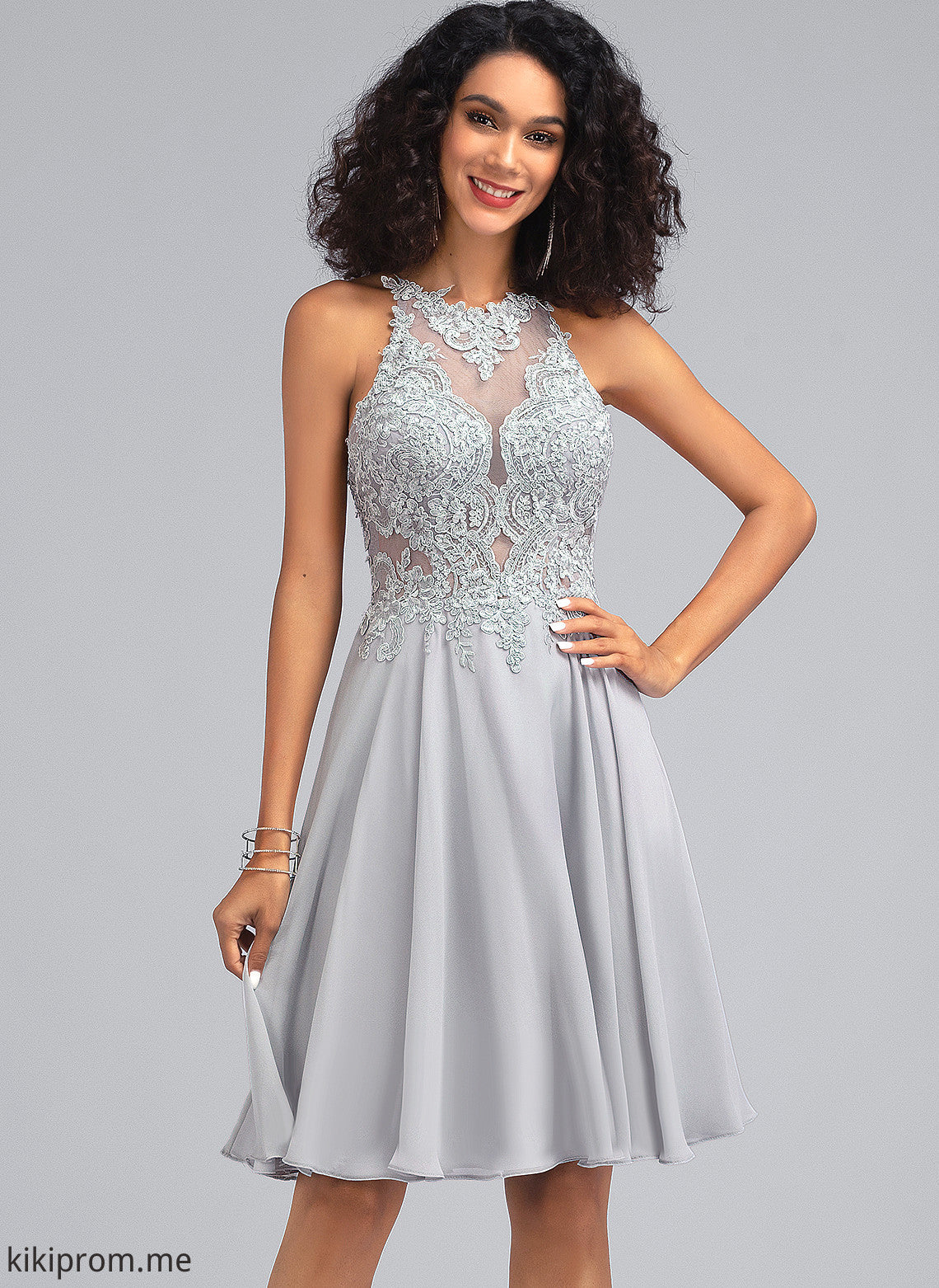 With Lace Sequins Chiffon Scoop A-Line Knee-Length Lexi Prom Dresses