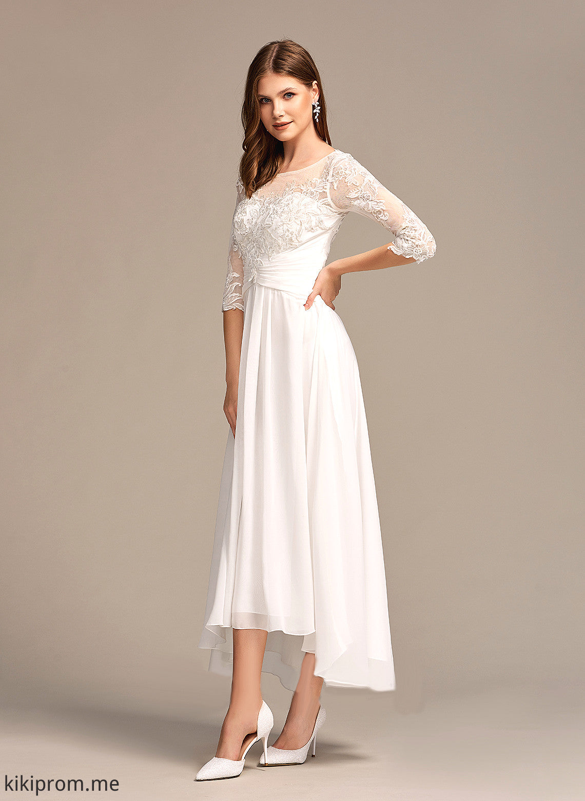 Wedding Dresses Chiffon With Asymmetrical Wedding Illusion Lace A-Line Kinley Dress