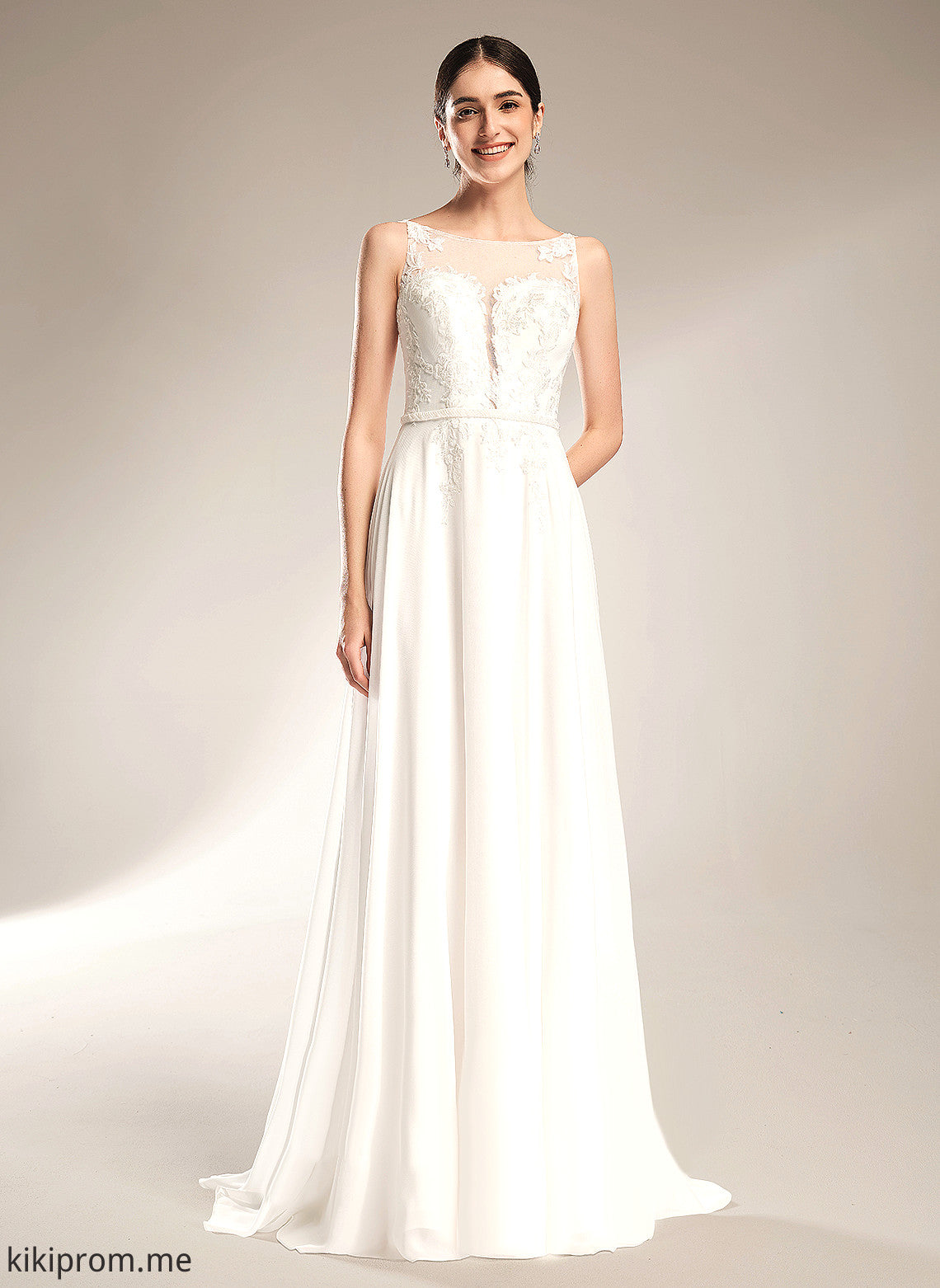 Wedding Dresses Sweep Sequins Illusion Lorelai A-Line Lace Dress Wedding Train With Chiffon