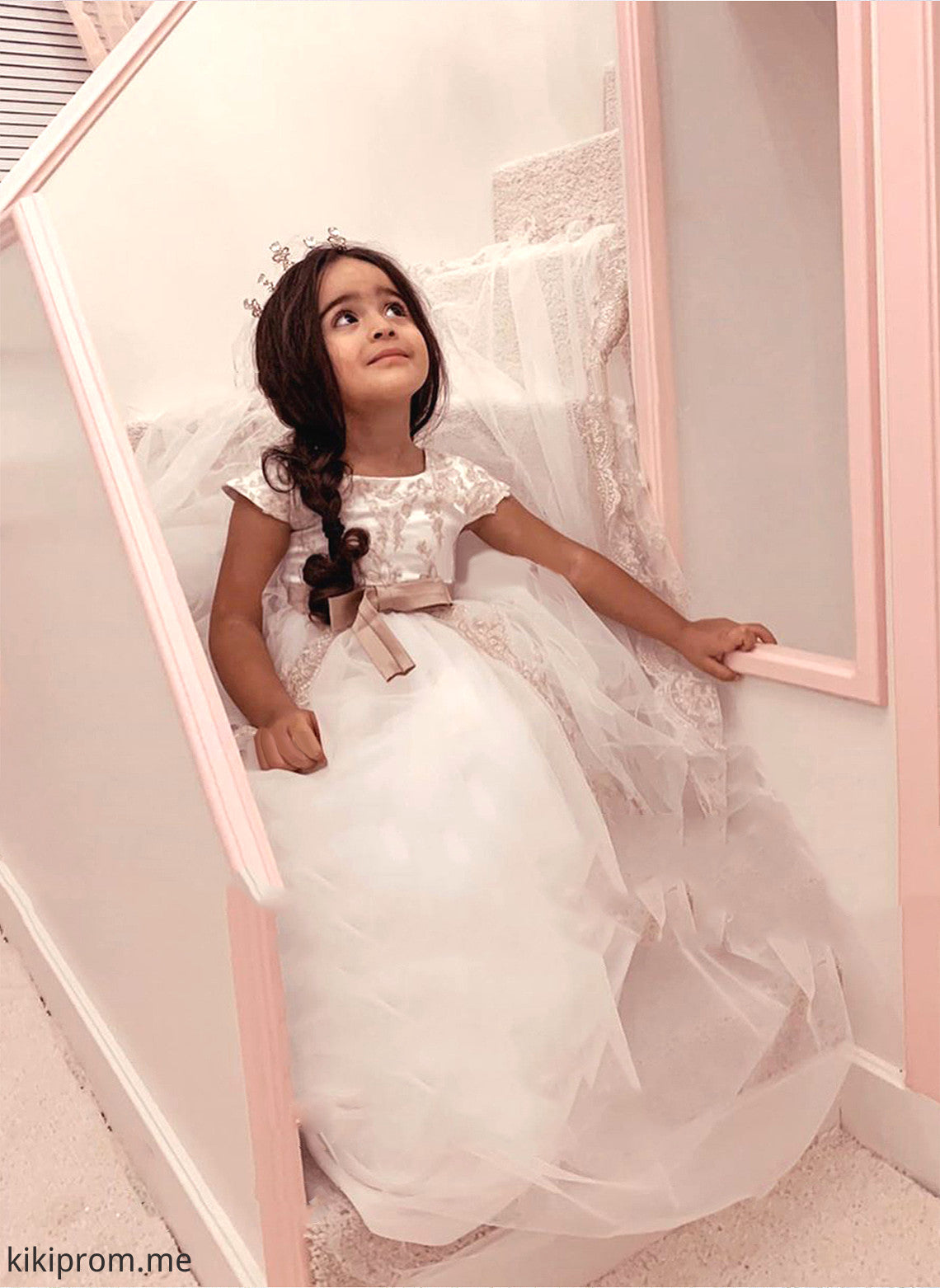 Girl Bow(s) Sleeves Dress Ariel Tulle/Lace Train Flower Girl Dresses Flower Scoop Court Ball-Gown/Princess With - Short Neck