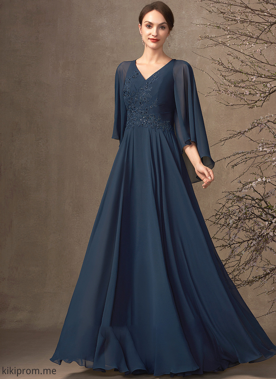 With Lace of Bride Dress the Mother Abagail Mother of the Bride Dresses A-Line Floor-Length Beading Chiffon V-neck Sequins