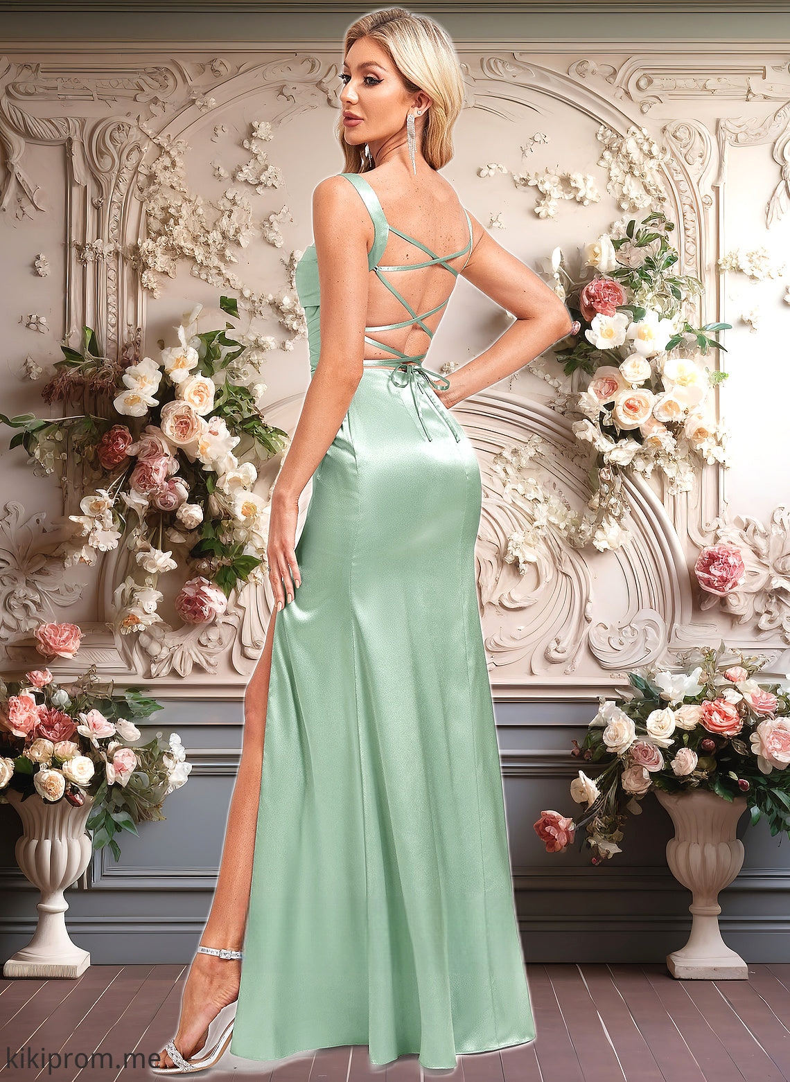 Laylah Trumpet/Mermaid Square Floor-Length Stretch Satin Bridesmaid Dress HFP0025784