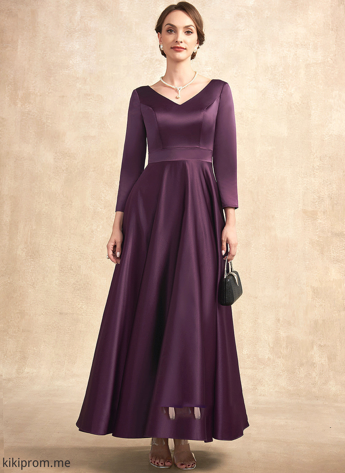 of Mother With Bride the V-neck A-Line Dress Carina Ankle-Length Mother of the Bride Dresses Pockets Satin