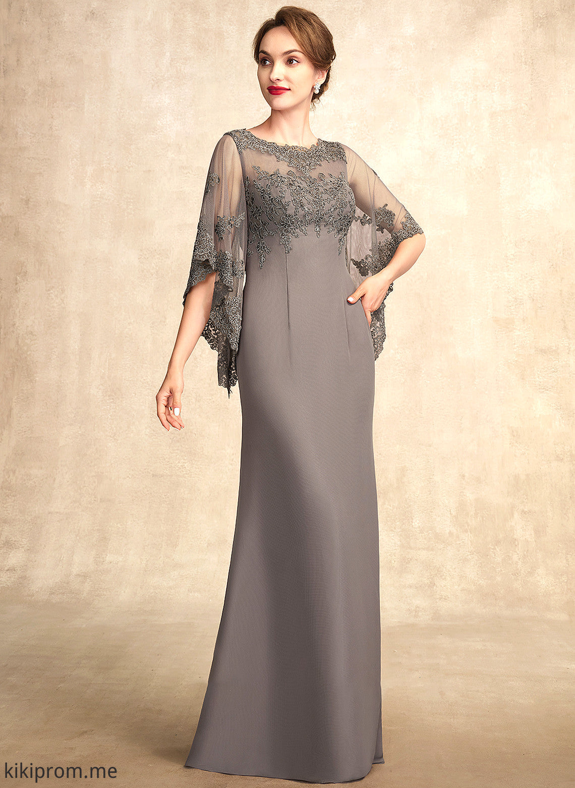 Sheath/Column Lace Dress Bride of Mother of the Bride Dresses Chiffon the Celeste Mother Neck Floor-Length Scoop