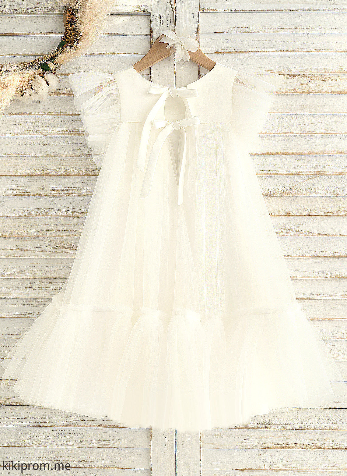 Girl Emmalee With Neck Scoop Ruffles Dress Sleeveless Satin/Tulle - Knee-length Flower Flower Girl Dresses A-Line