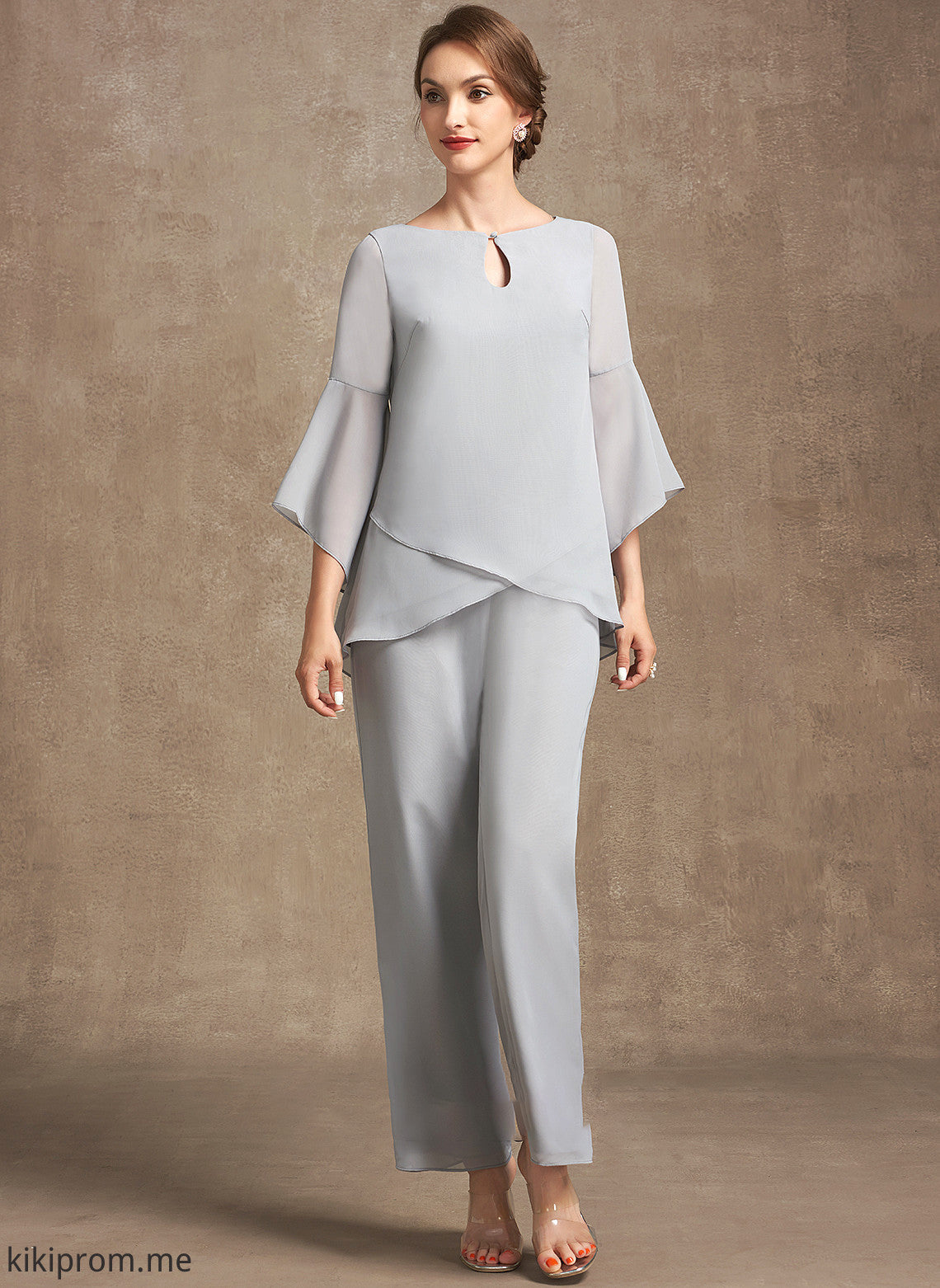 the Neck Jumpsuit/Pantsuit Gabrielle Mother of the Bride Dresses Bride Chiffon Mother of Scoop Ankle-Length Dress