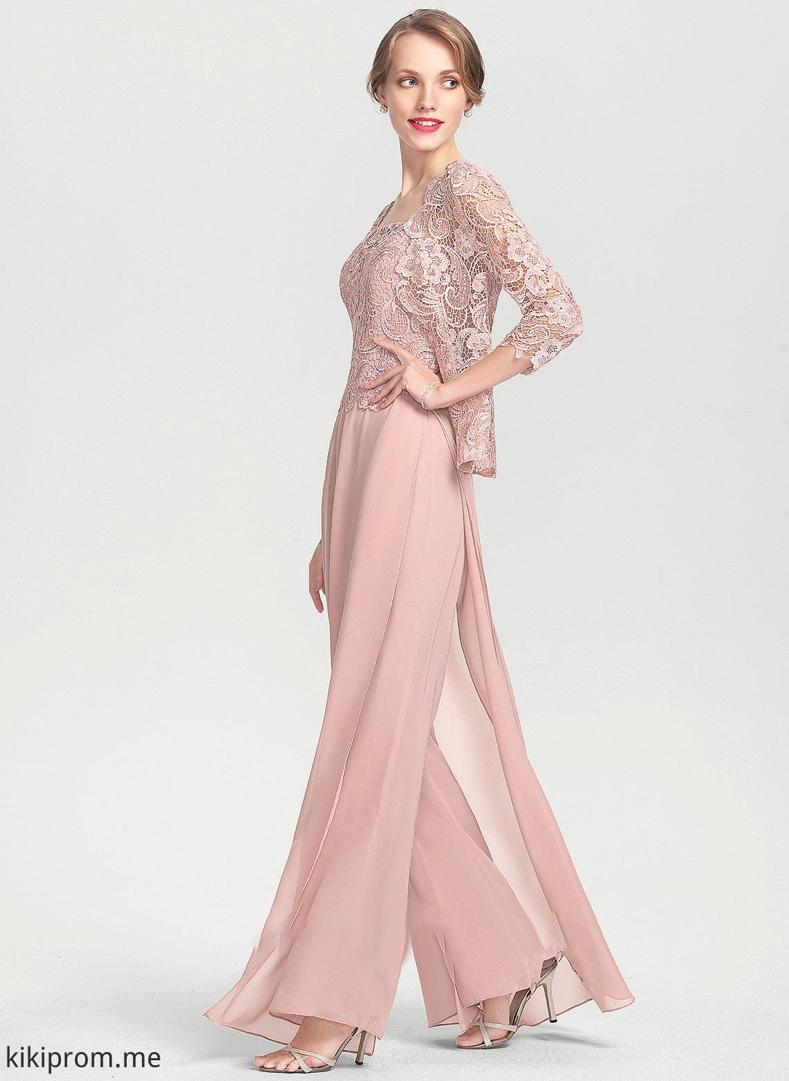 Square Chiffon Dress Mother Mother of the Bride Dresses Floor-Length Bride Lace the Neckline Jumpsuit/Pantsuit of Jode