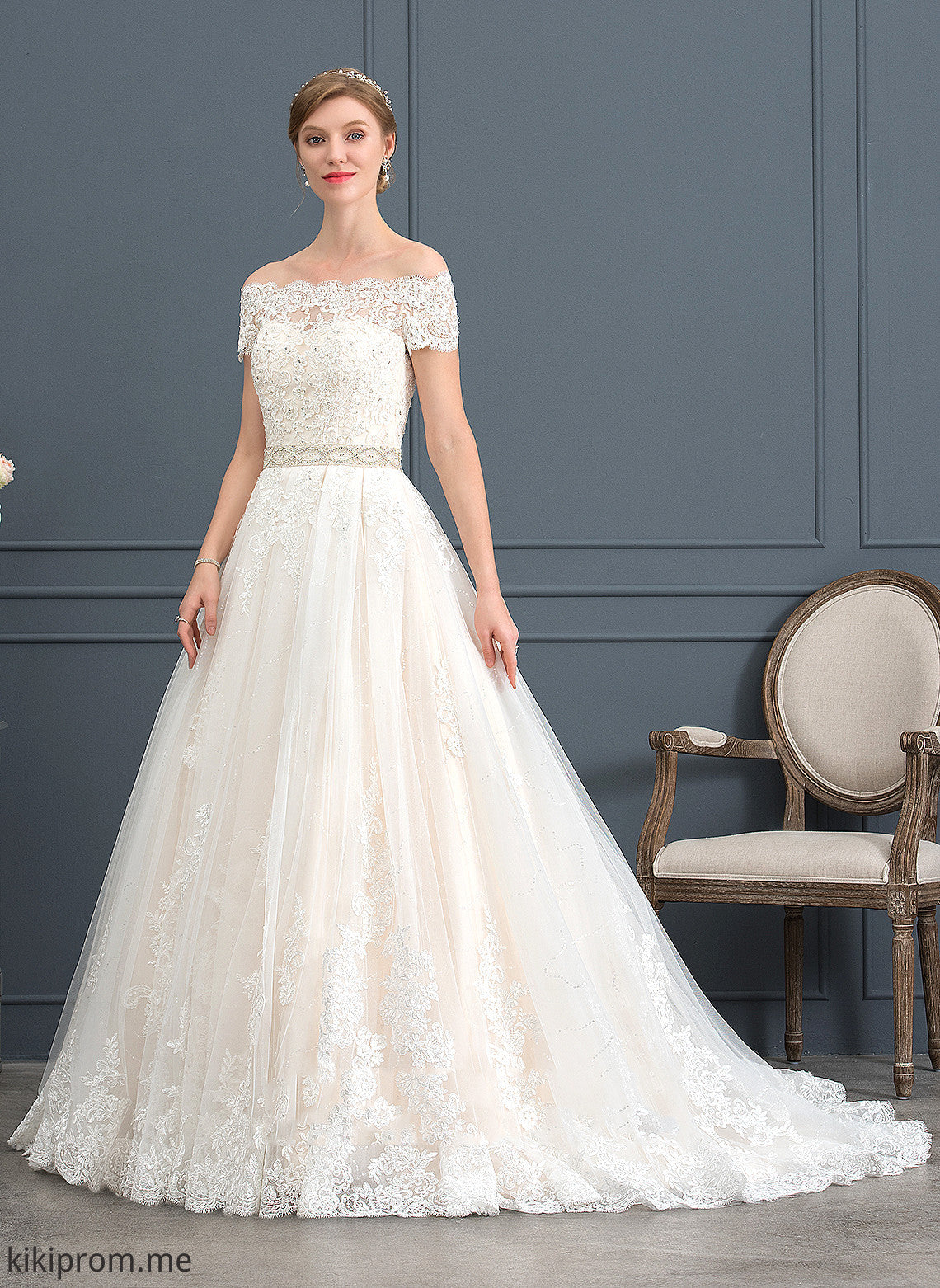 Wedding Train Wedding Dresses Court Shayna Lace Ball-Gown/Princess Tulle With Dress Sequins Beading Off-the-Shoulder