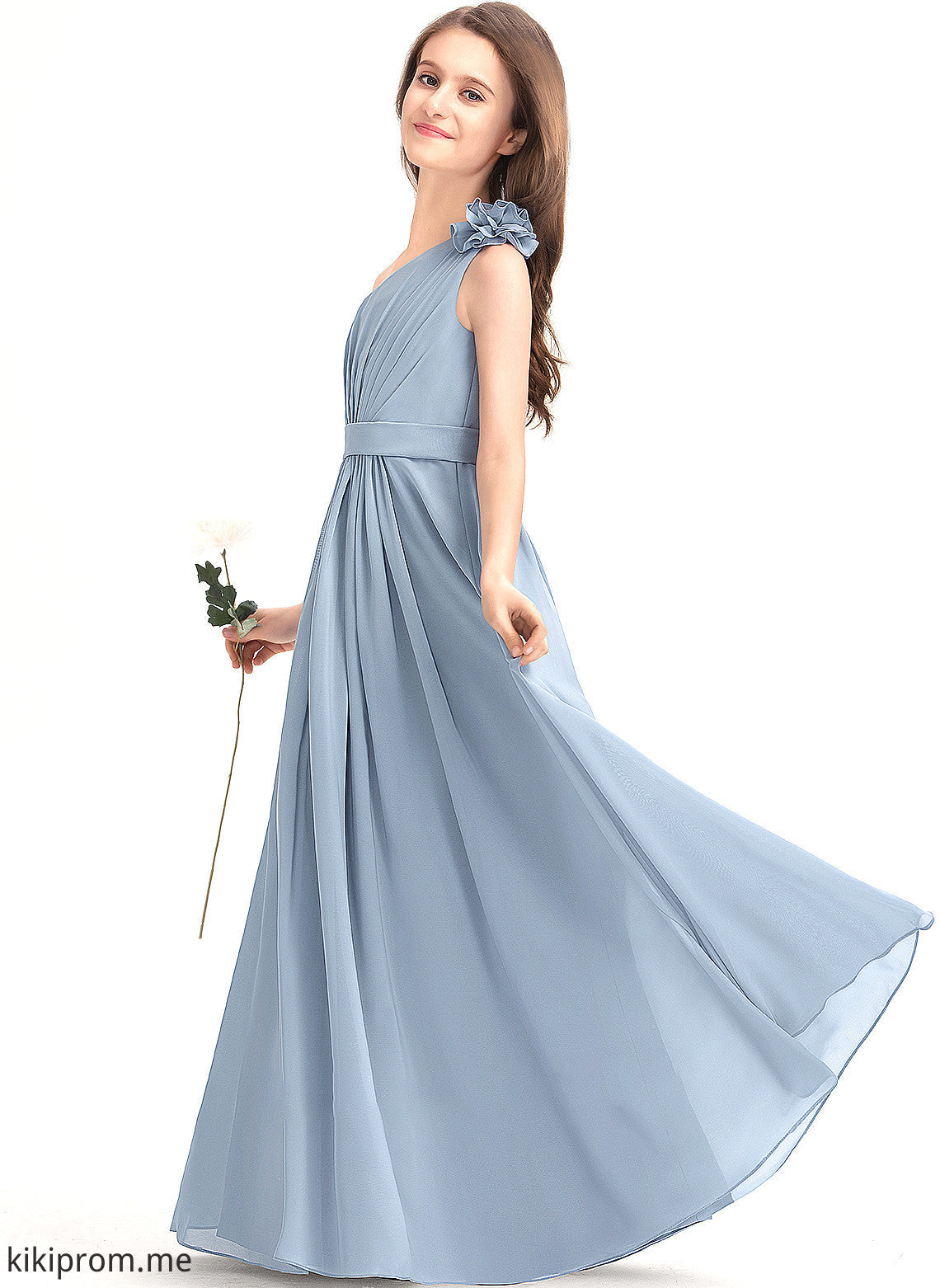 With Junior Bridesmaid Dresses Chiffon Helga Floor-Length One-Shoulder Ruffle Flower(s) A-Line