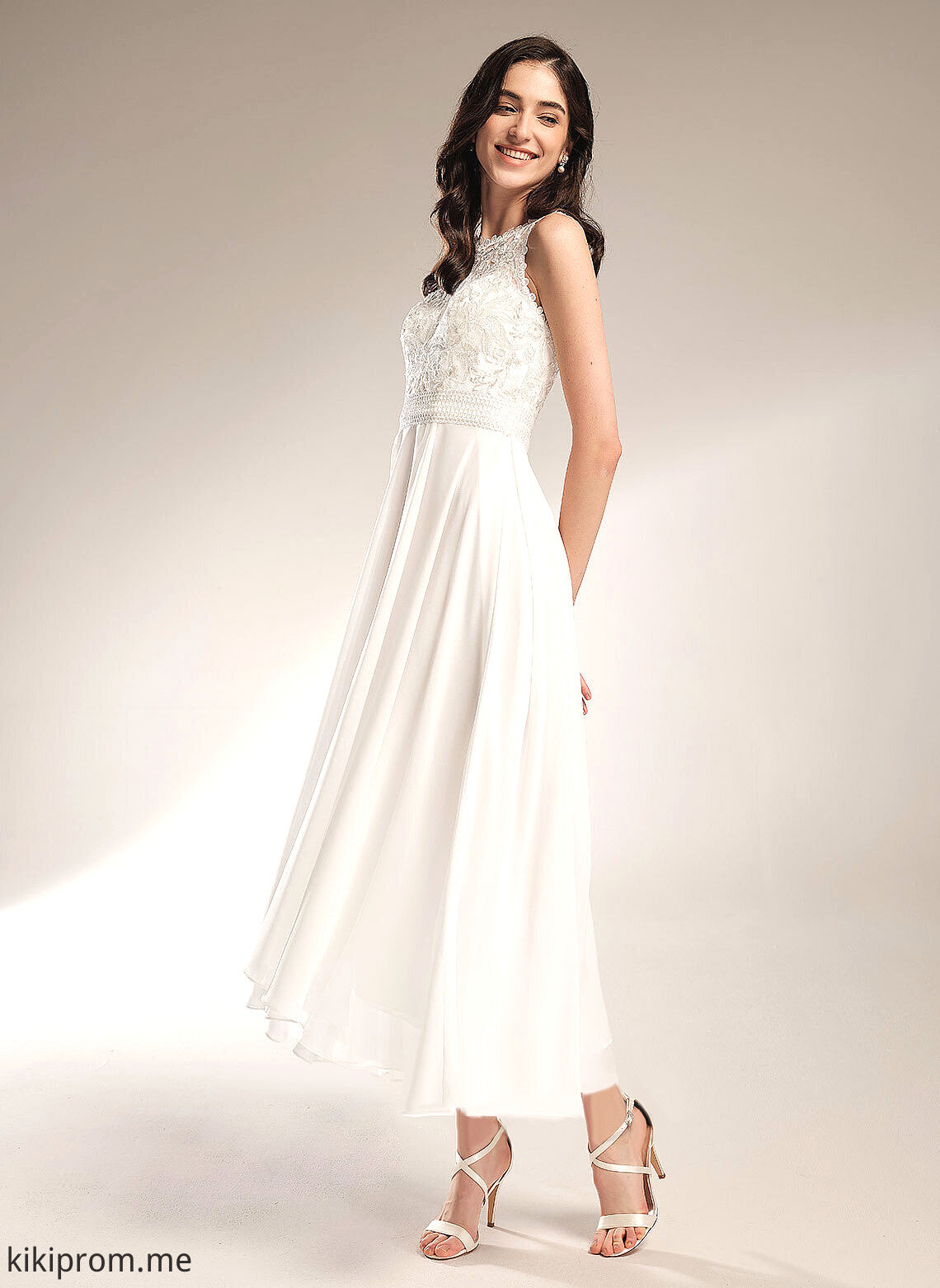 Asymmetrical Wedding Wedding Dresses Scoop Courtney A-Line Chiffon Lace Dress