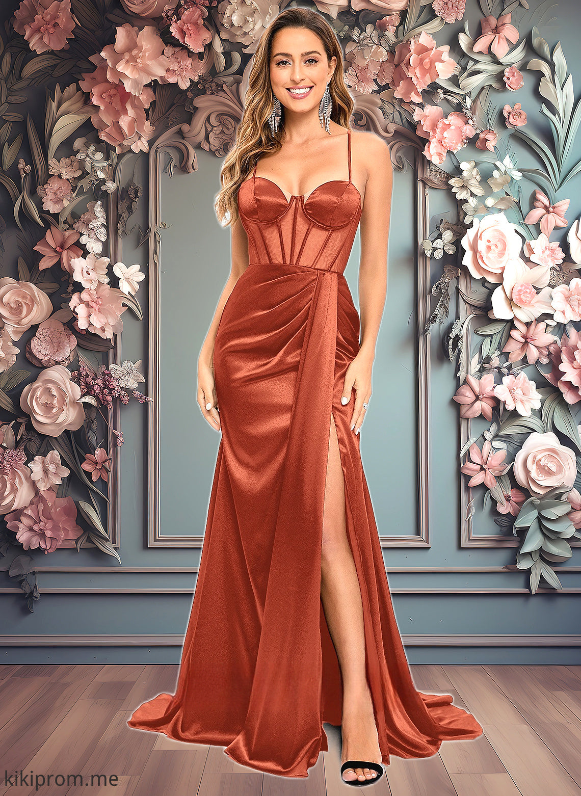 Kamryn Trumpet/Mermaid Sweetheart Sweep Train Stretch Satin Prom Dresses HFP0025836