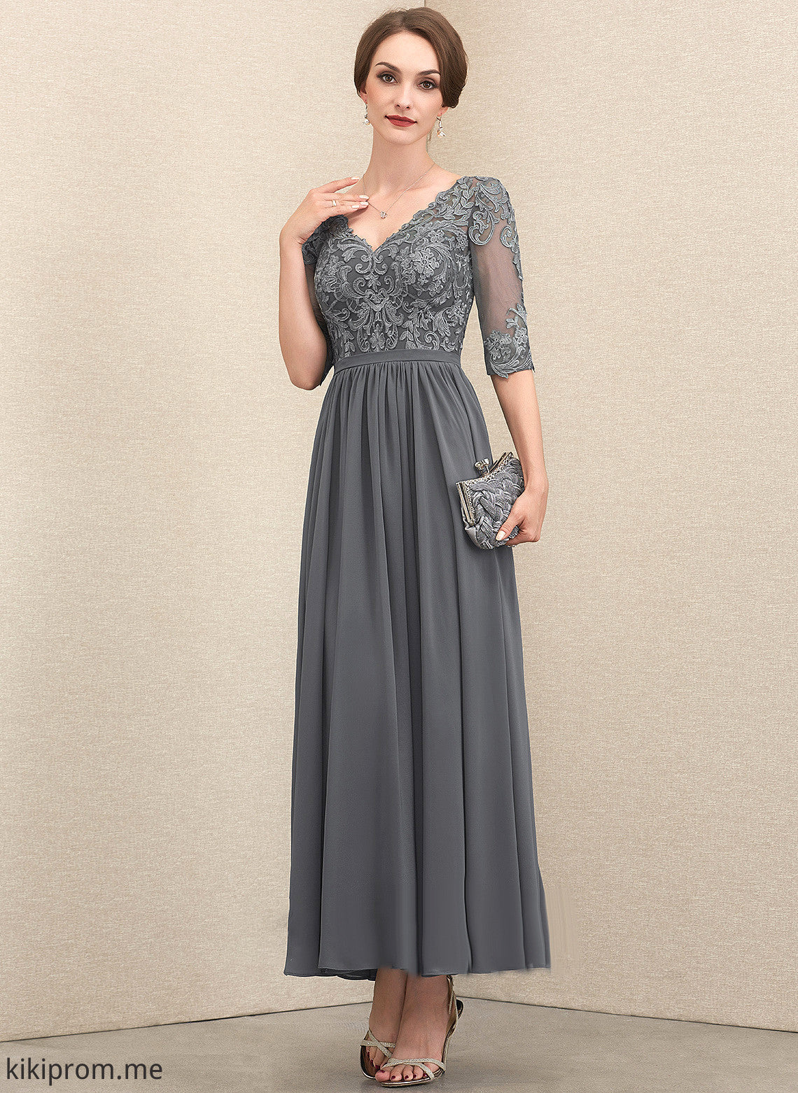 Mother Ankle-Length Mother of the Bride Dresses A-Line the Lace Michelle V-neck Bride of Dress Chiffon