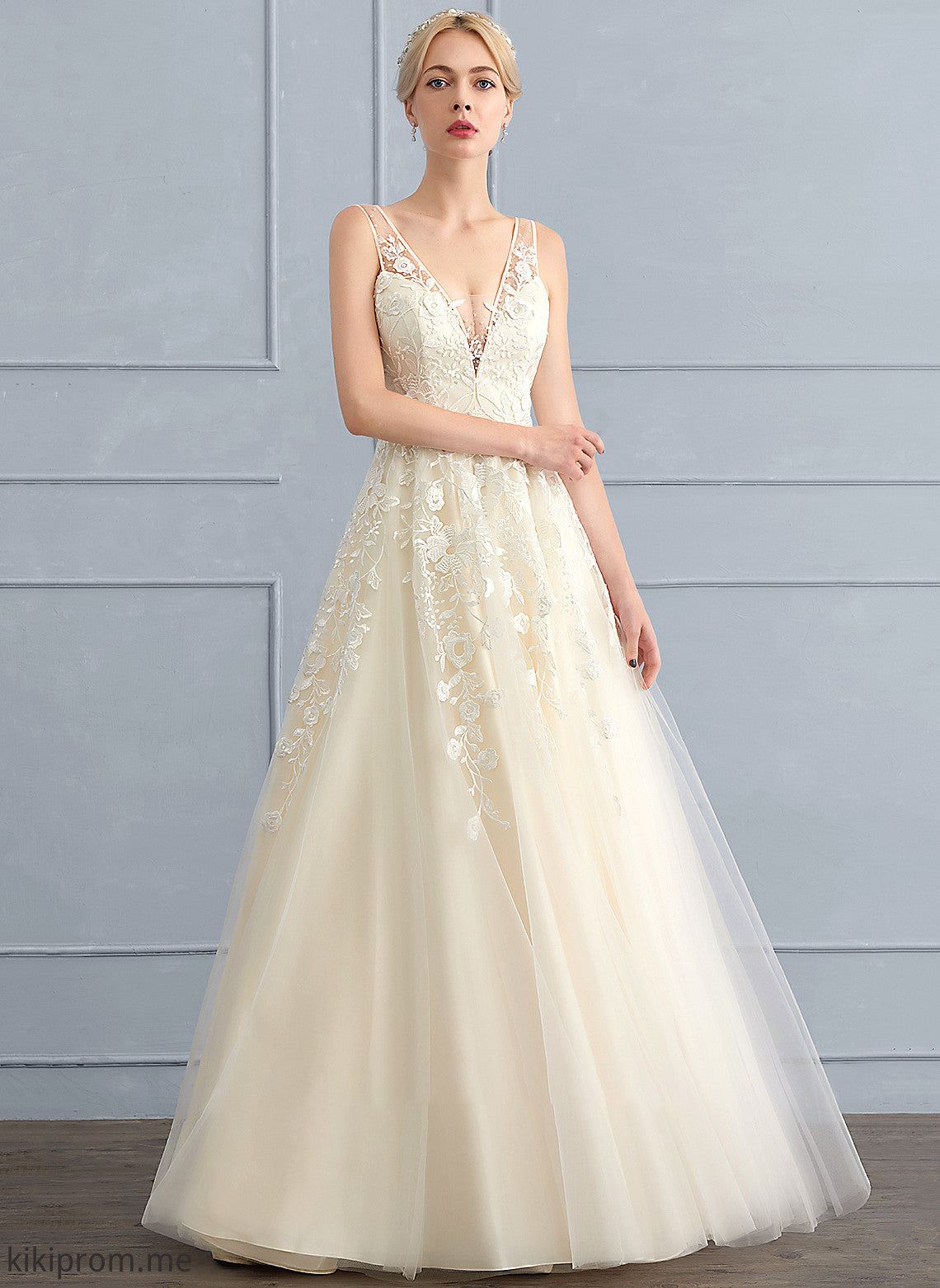 With Beading Floor-Length Thirza Tulle Sequins A-Line Wedding Dresses Dress V-neck Wedding