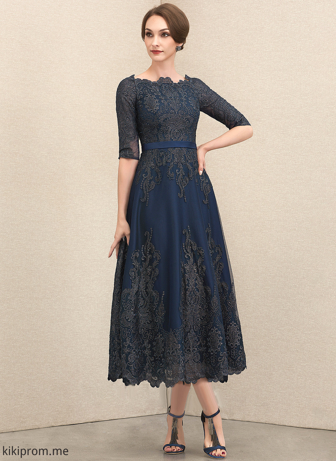 Mother of the Bride Dresses Tea-Length Lace Bride Dress Jaycee of A-Line Neck Mother the Scoop