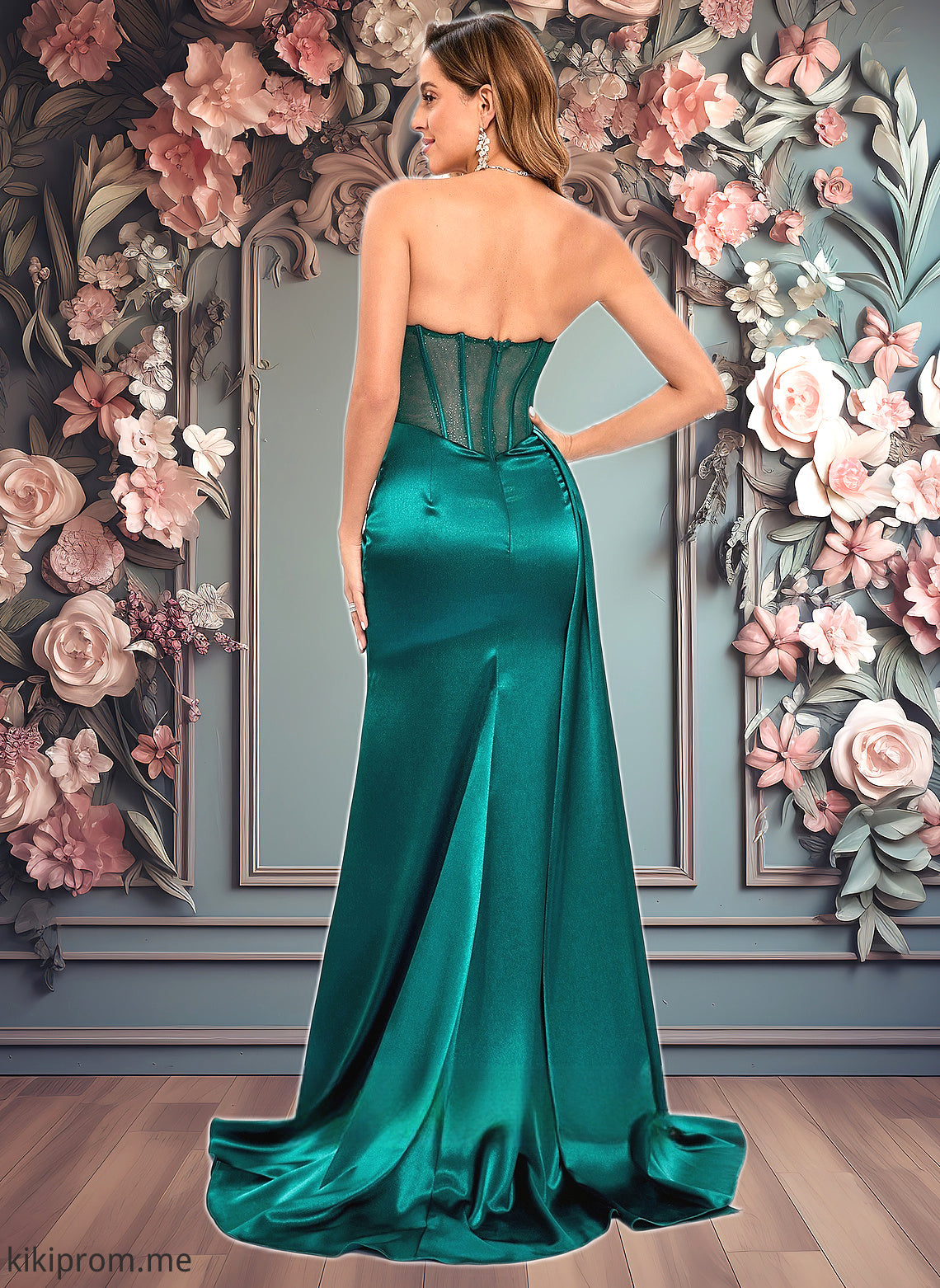 Gianna Trumpet/Mermaid Straight Sweep Train Stretch Satin Prom Dresses With Pleated HFP0025849