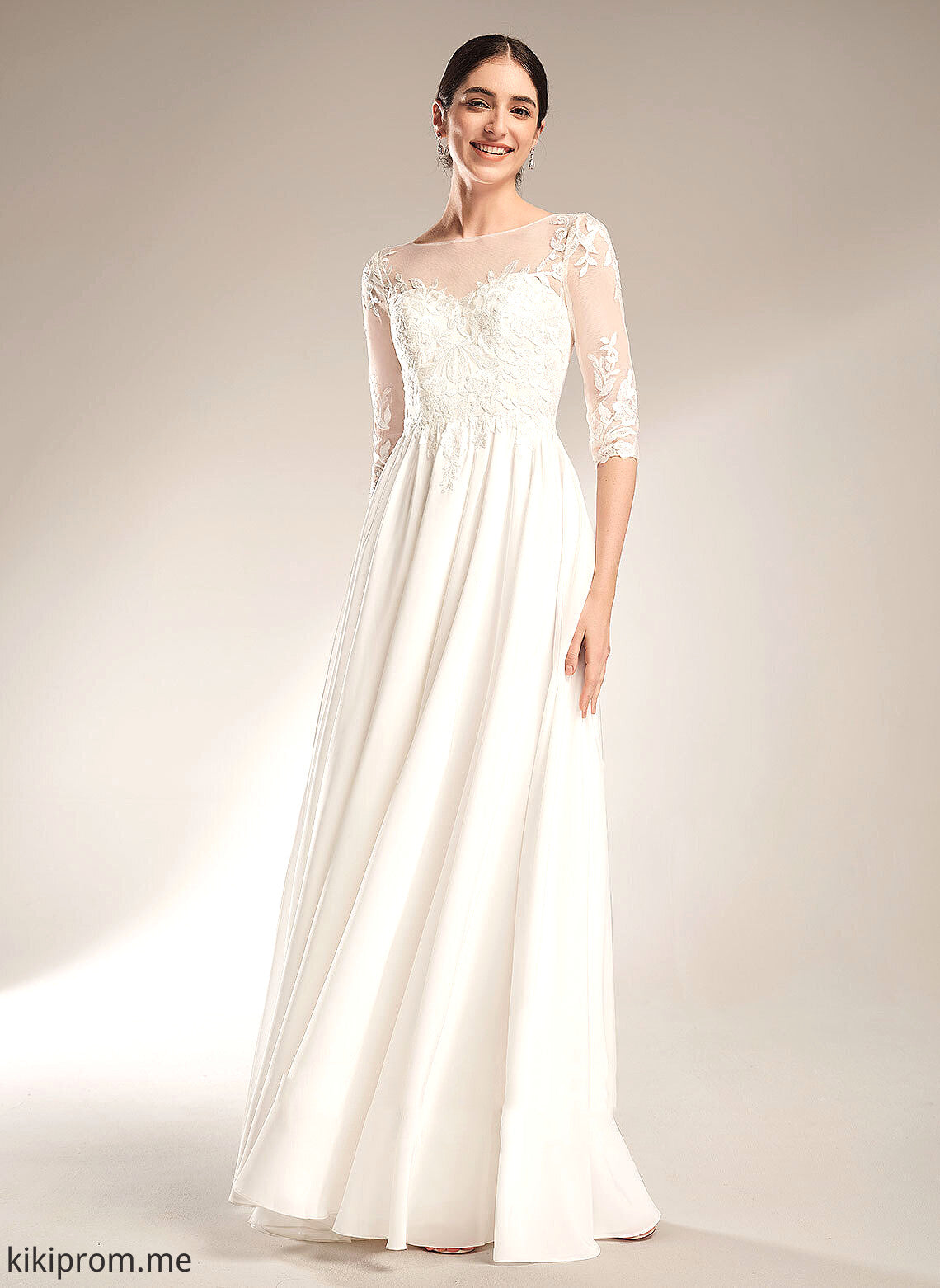 Chiffon With Madyson Sequins Wedding Dresses Sweep Illusion Train A-Line Dress Wedding