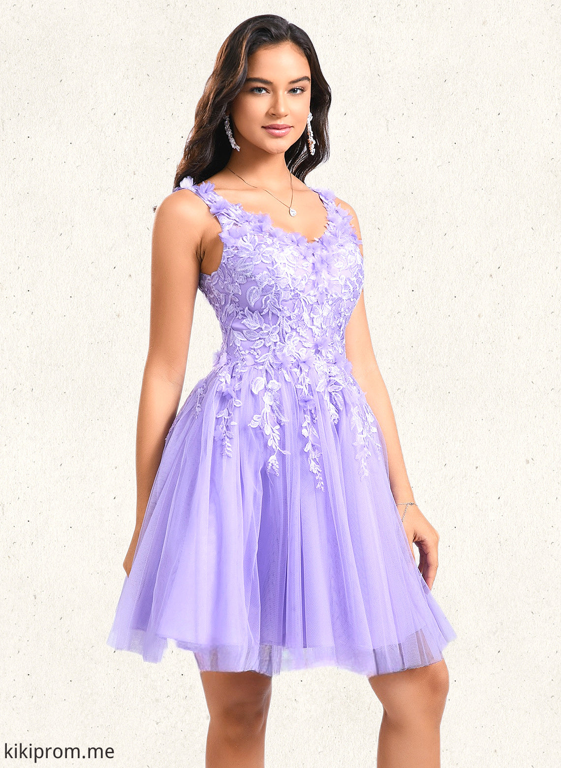 Maia Ball-Gown/Princess V-Neck Short Lace Tulle Homecoming Dress With Flower HFP0025656