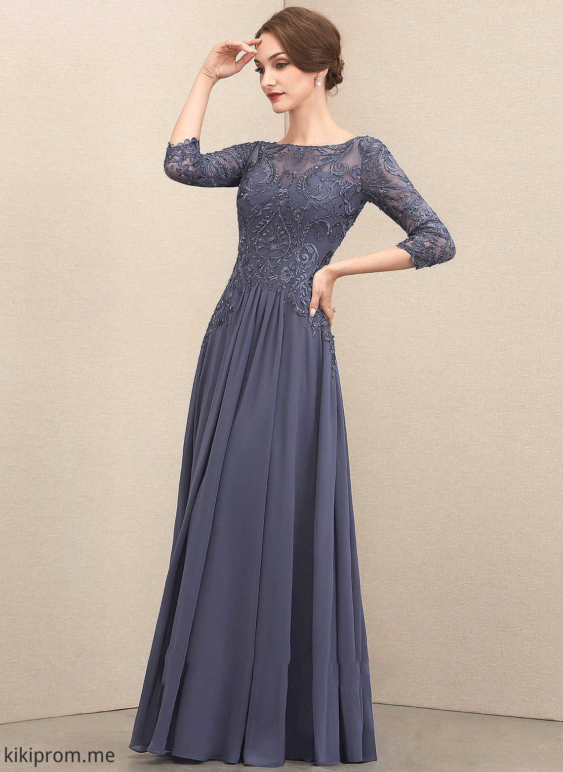 Mother of the Bride Dresses of Floor-Length Neck With Chiffon Dress A-Line Lace Beading Nathaly Sequins Mother the Scoop Bride