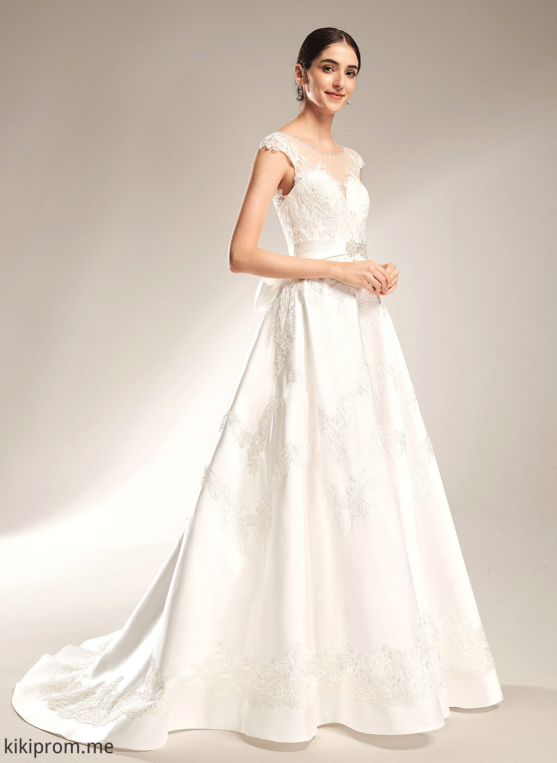 Satin Aspen Scoop Train Beading Chapel Neck Wedding Wedding Dresses Ball-Gown/Princess Sequins With Dress