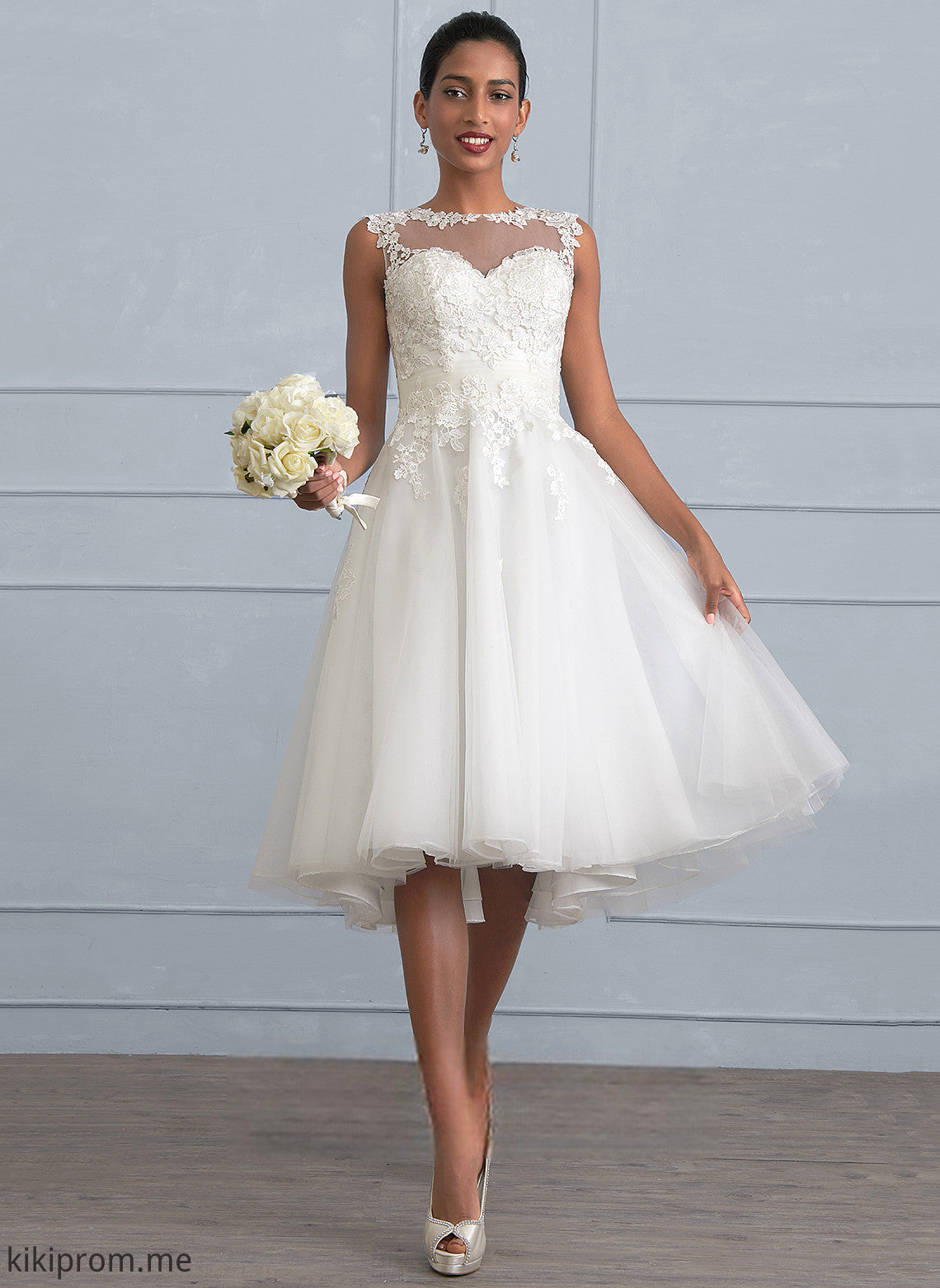 A-Line Wedding Dresses Tulle Lace Diana Dress Illusion Ruffle Wedding With Asymmetrical