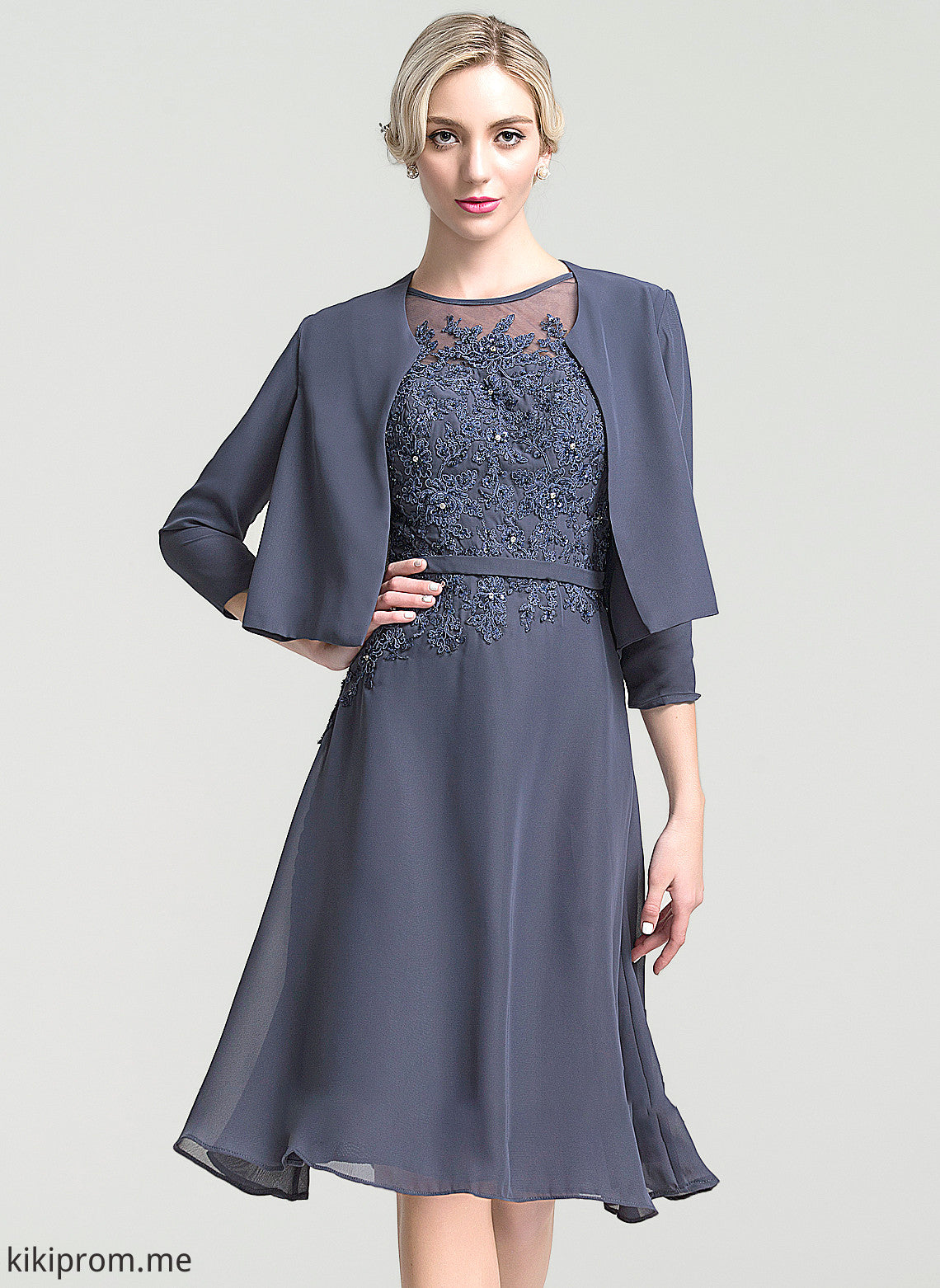 Bride the Dress Mother With of Beading Mother of the Bride Dresses A-Line Chiffon Scoop Sequins Knee-Length Neck Yareli