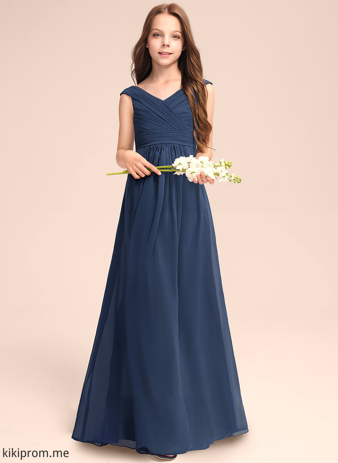 With Off-the-Shoulder Ruffles Floor-Length Jemima Chiffon A-Line Junior Bridesmaid Dresses