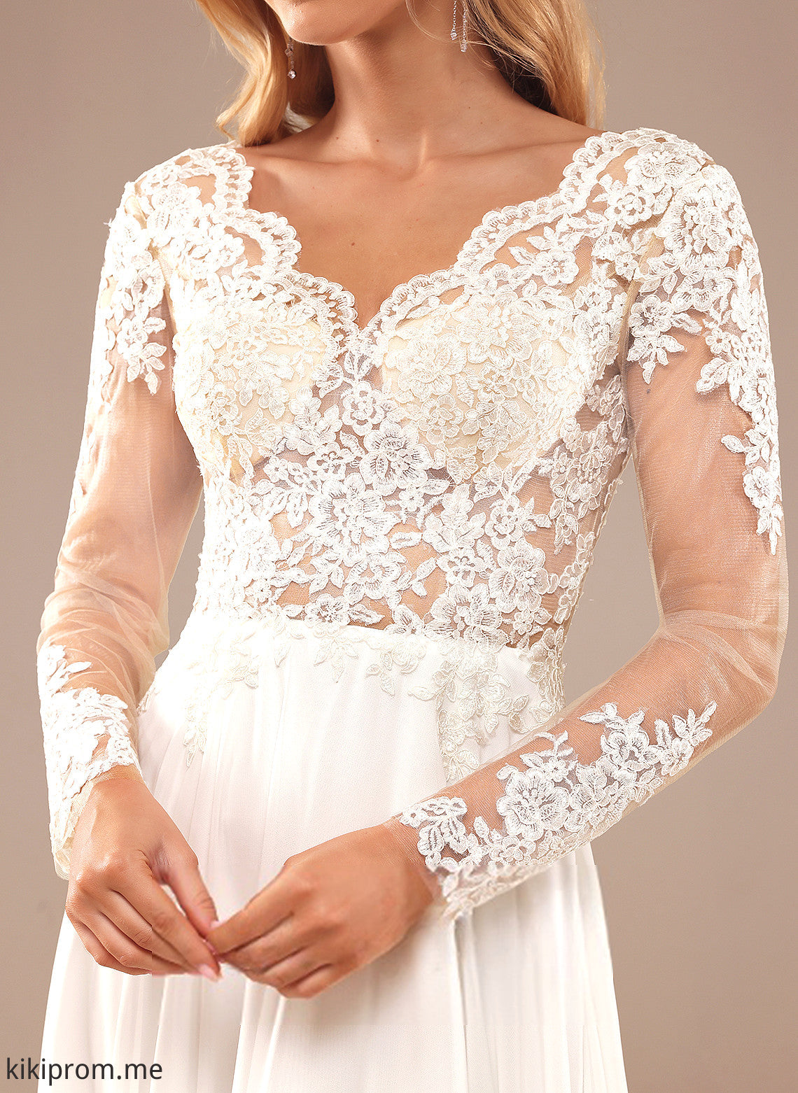 Liliana Floor-Length Dress Lace Wedding Dresses Wedding With A-Line Chiffon V-neck Lace Sequins